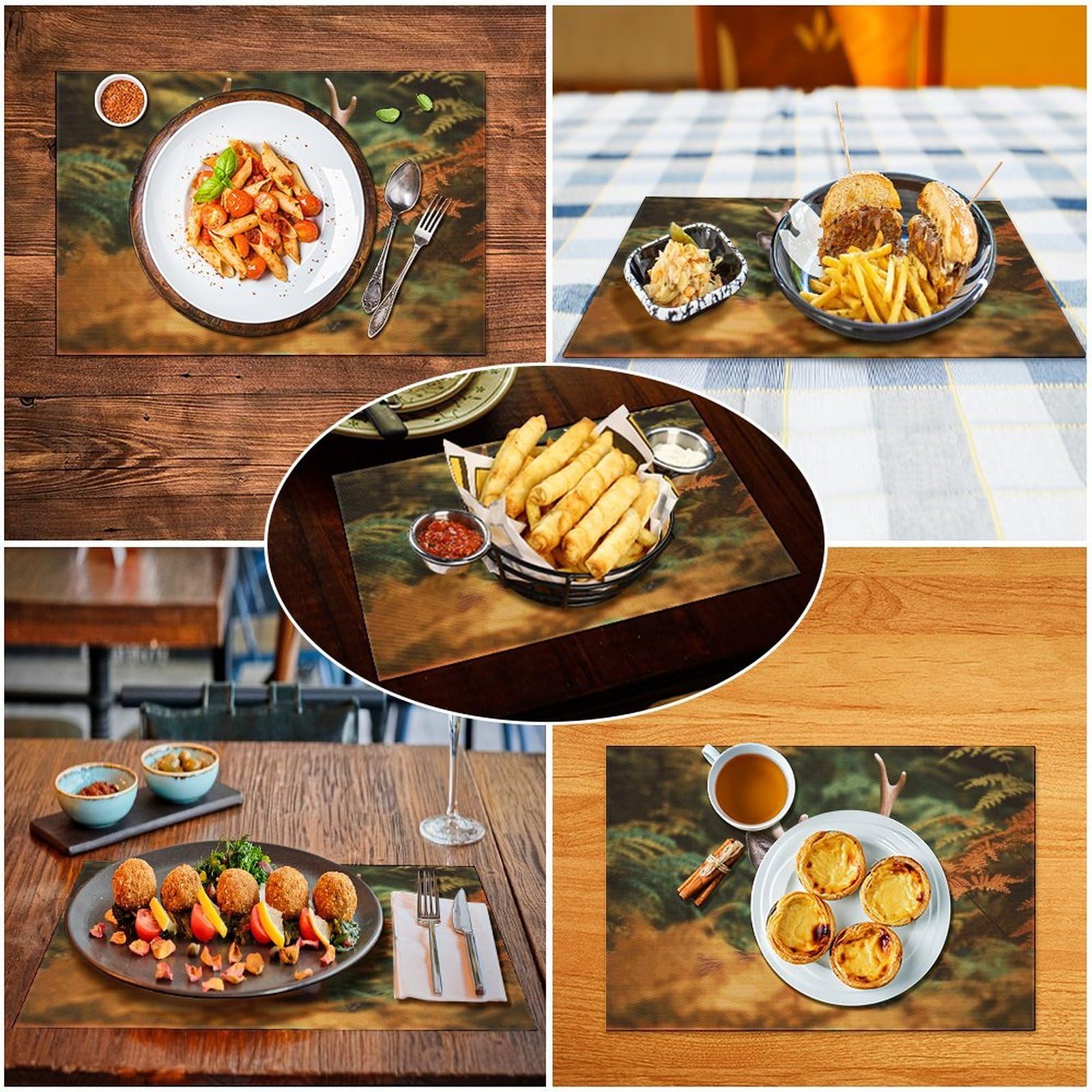 Platzdeckchen aus PVC, waschbar, hitzebeständig, rutschfest, wasserdicht, für Innen- und Außenbereich, Esstisch, Küche, Urlaub, Party, 6 Stück
