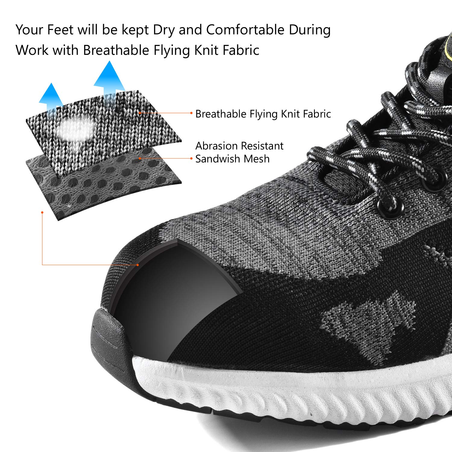 SAFEYEAR Zapatos de Seguridad y Calcetines de Trabajo de Cuero Transpirable - 7296 Zapatillas de Seguridad Ligeras para sitios con Puntera de Acero de Ajuste Ancho