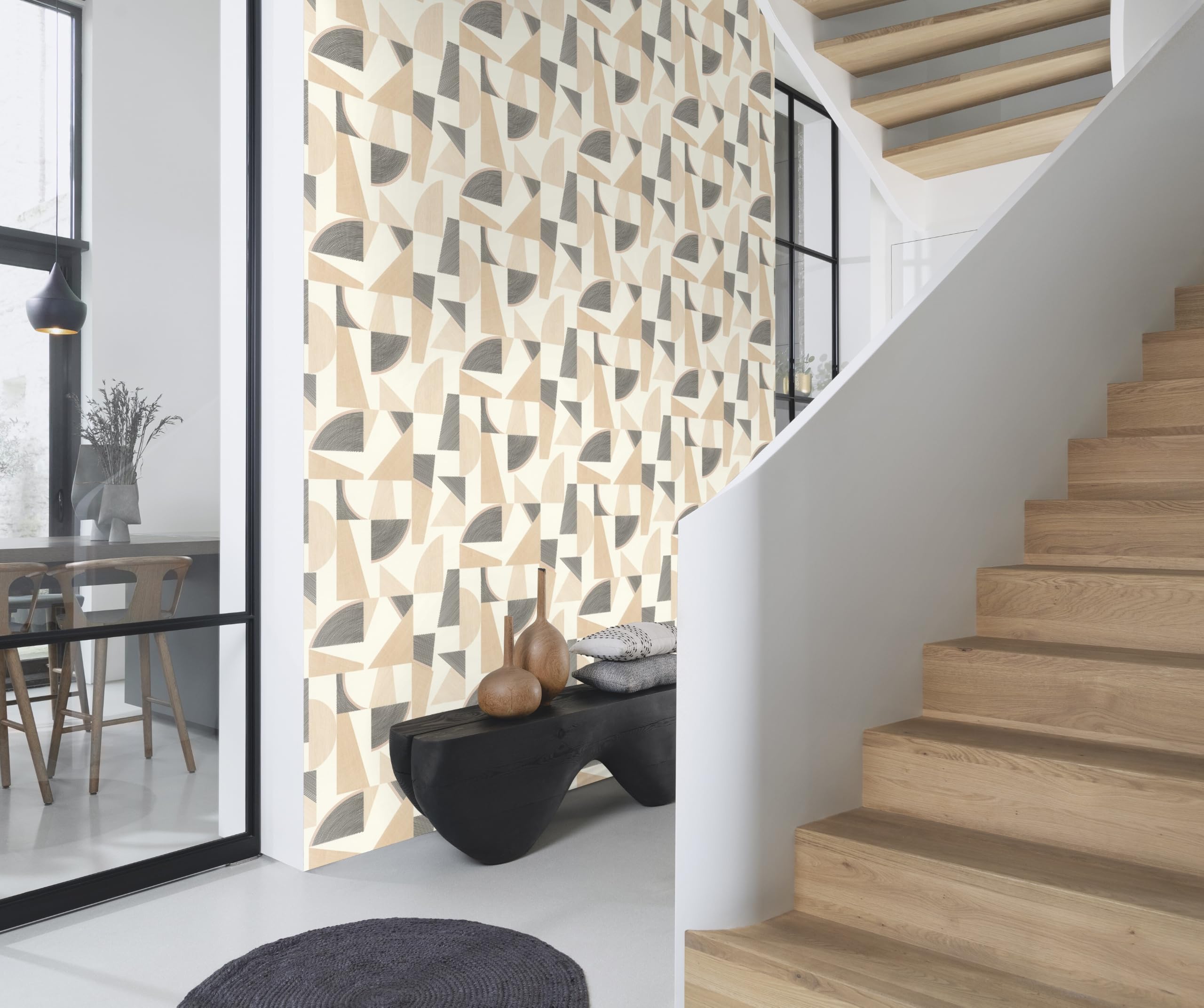 Rasch Tapeta z włókniny w stylu retro – abstrakcyjna tapeta winylowa geometryczna w kolorze kremowym do nowoczesnego mieszkania – wytrzymała i zmywalna – 10,05 m x 0,53 m