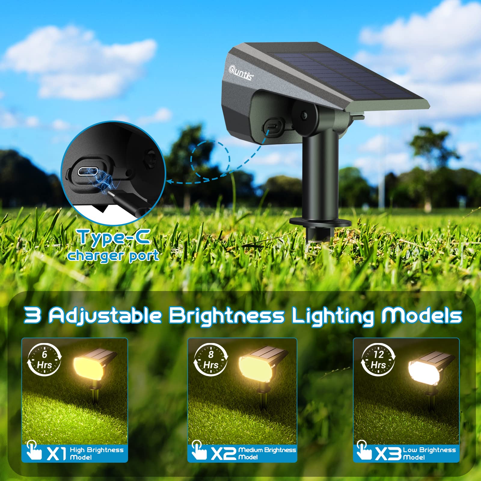Quntis Solar Spot Lights Outdoor Garden - Image 2