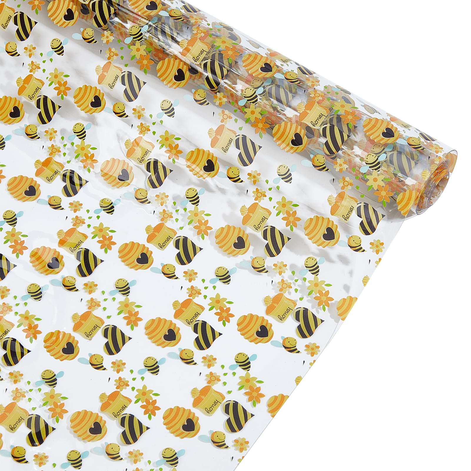 letsinstyle Bee Printed TPU Jelly Faux Leather Fabric, 11.8 x 47.2 Inch Clear TPU Vinyl Sheets