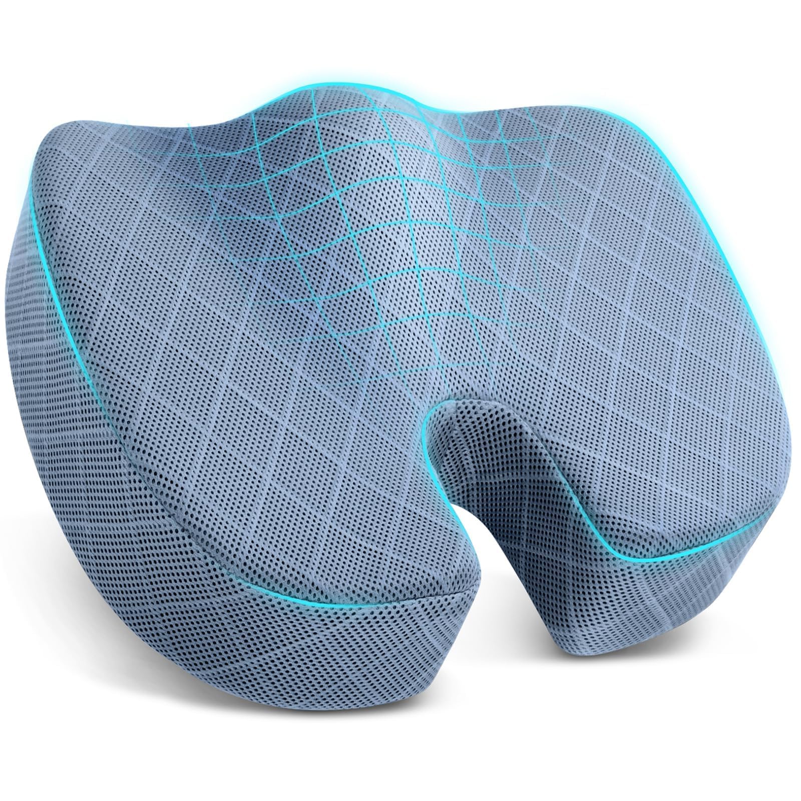 TushGuard Light Blue Memory Foam Seat Cushion for Sciatica Pain Relief, X-Large | Premium Quality Body Positioner - main product image