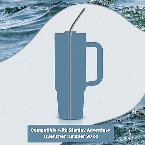 Miniatura 8 de Pajitas de acero inoxidable para Stanley Adventure Travel Tumbler de 20 a 30 onzas, 6 popotes de repuesto reutilizables con juego de cepillos de