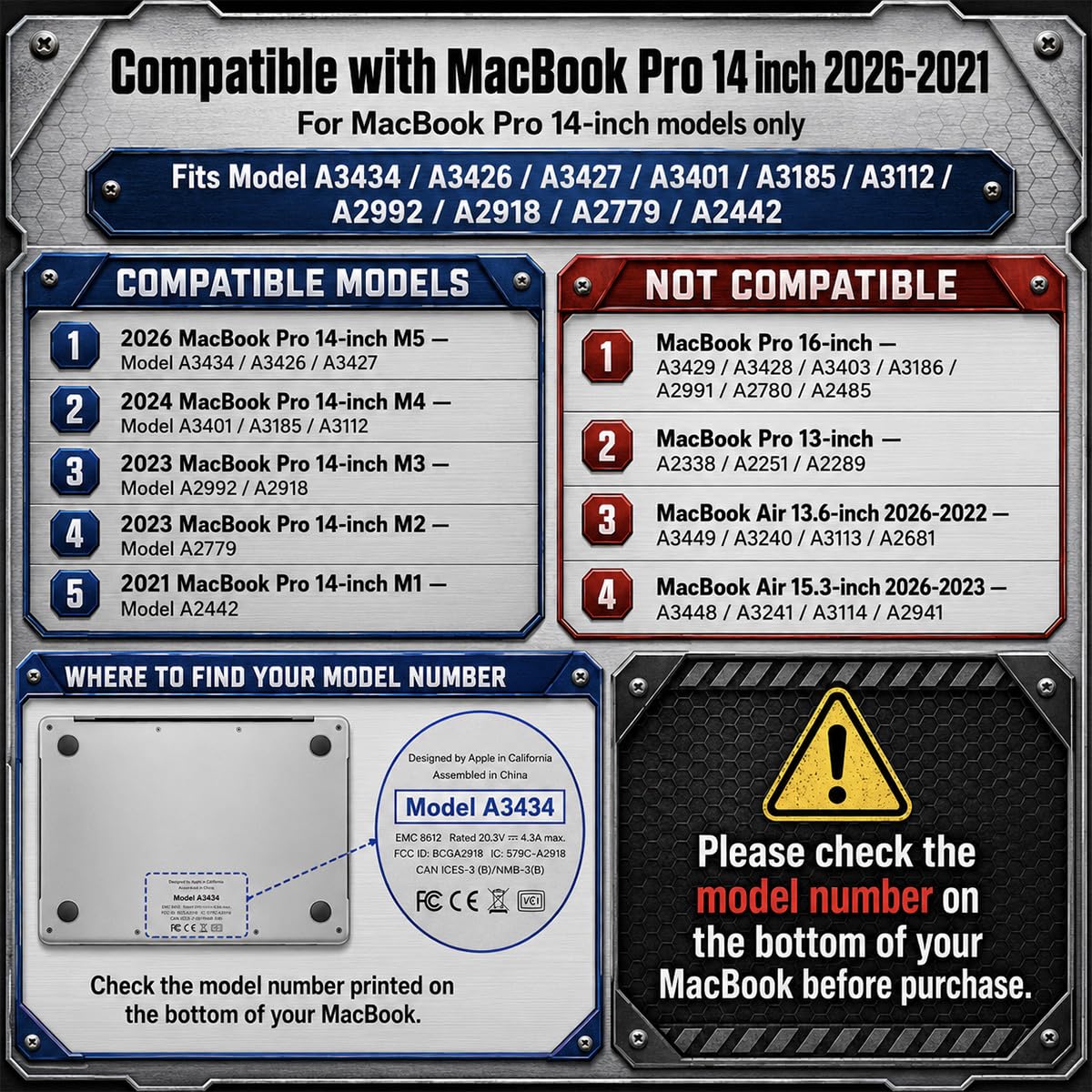 Batianda Custodia per MacBook Pro 14 pollici 2024 M4 2023 2021 Release M3 M2 M1 Pro/Max Chip modello A2918/A3112, resistente antiurto custodia rigida protettiva con cavalletto pieghevole copertura per