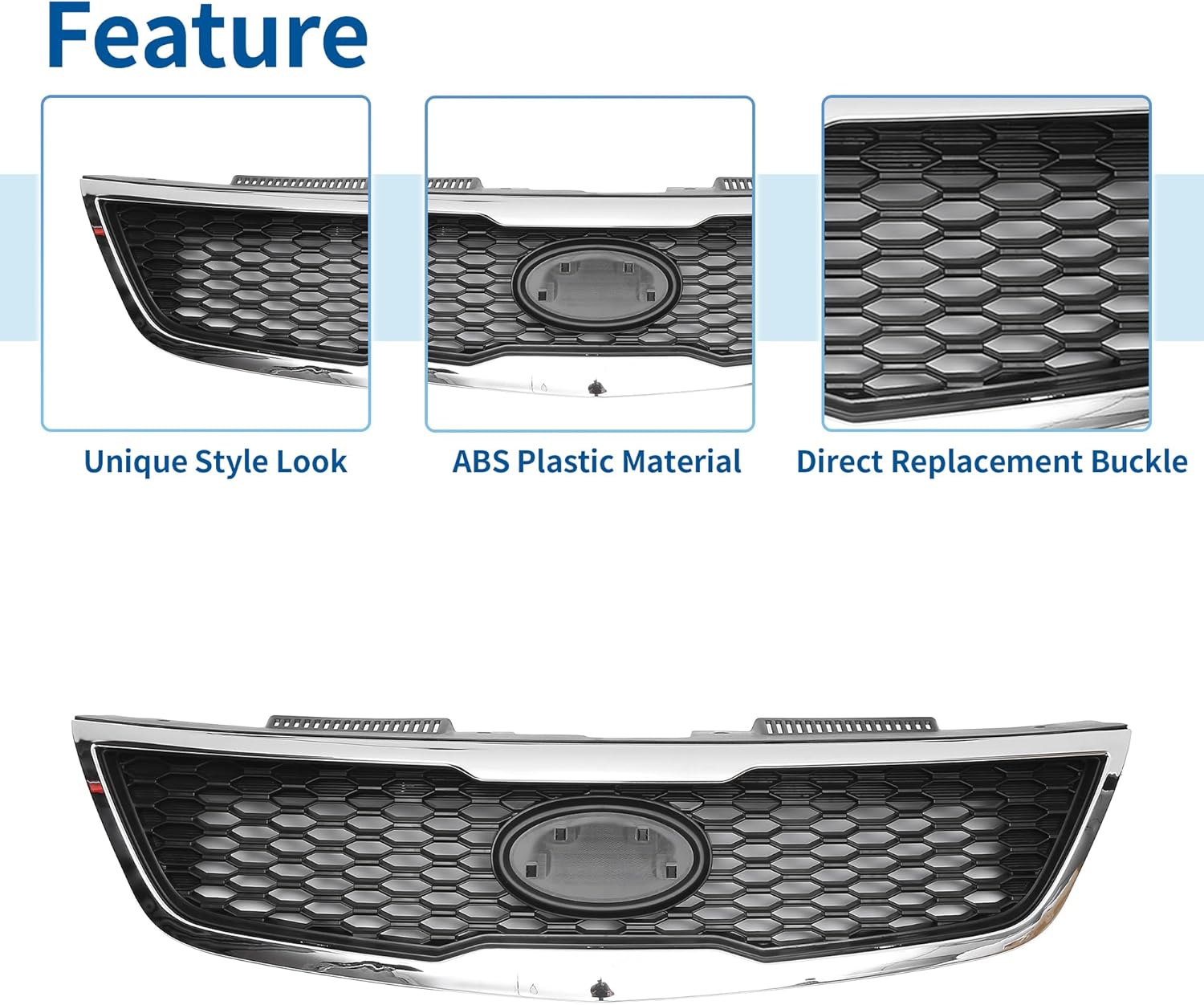 X AUTOHAUX Front Upper Hood Bumper Grille Grill for Kia Forte 2010-2013 Front Upper Bumper Kidney Grille Grill Black Chrome Silver Tone