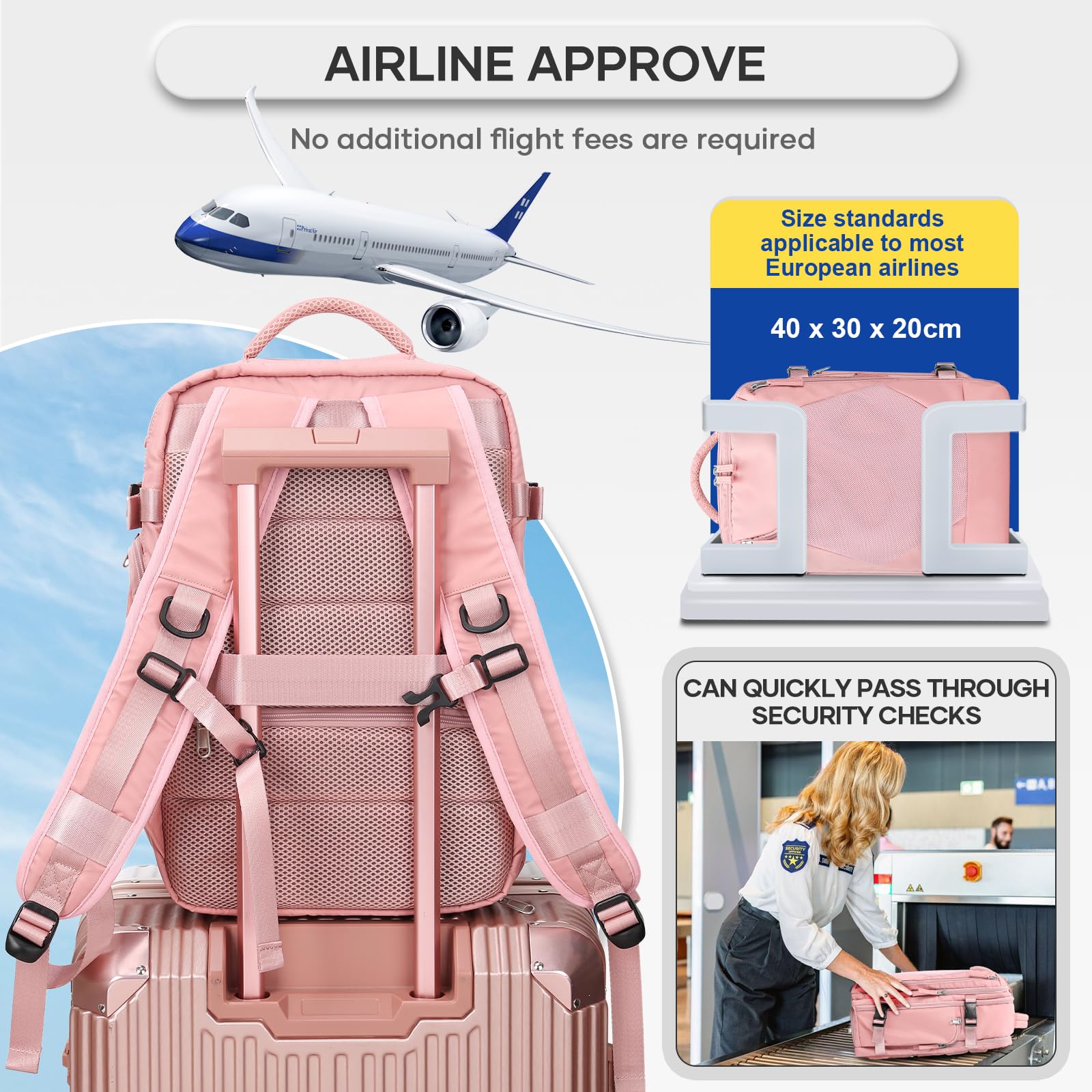BJLFS Borse da Cabina per Ryanair 40x30x20 Zaino Wizzair Sottovuoto da viaggio 40x20x25 Bagaglio a Mano con compressione sottovuoto,Zaino Easyjet 45x36x20,Zaini Casual per laptop da 14 pollici