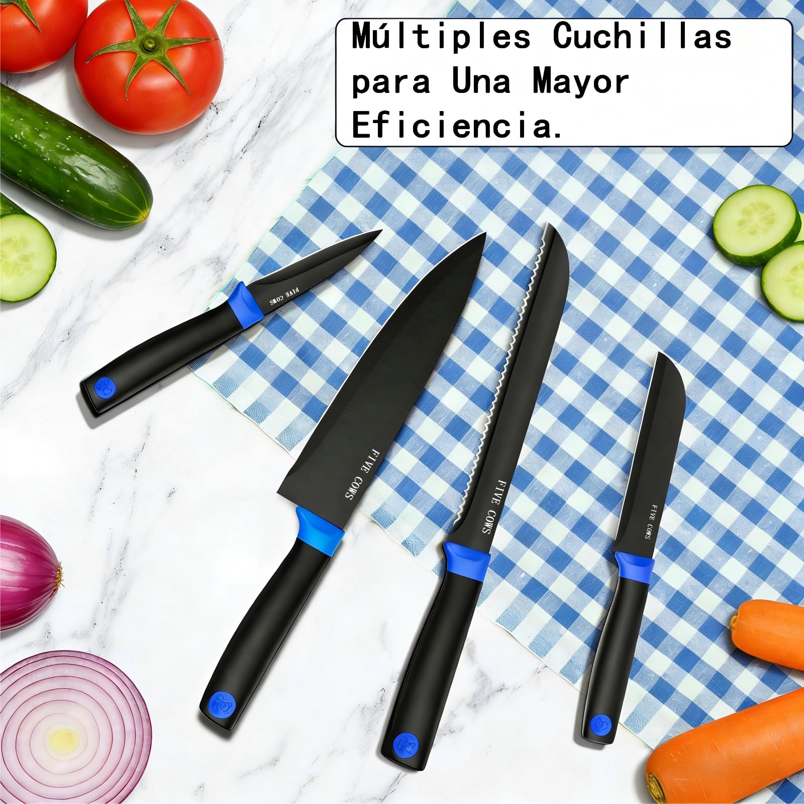 Juego de Cuchillos de Cocina, 14 Piezas, Bloque de cuchillos auto-afilables, con Cuchillos de pan y Tijeras, Mangos Ergonómicos Antideslizantes Para Chef y Uso Doméstico (Azul)