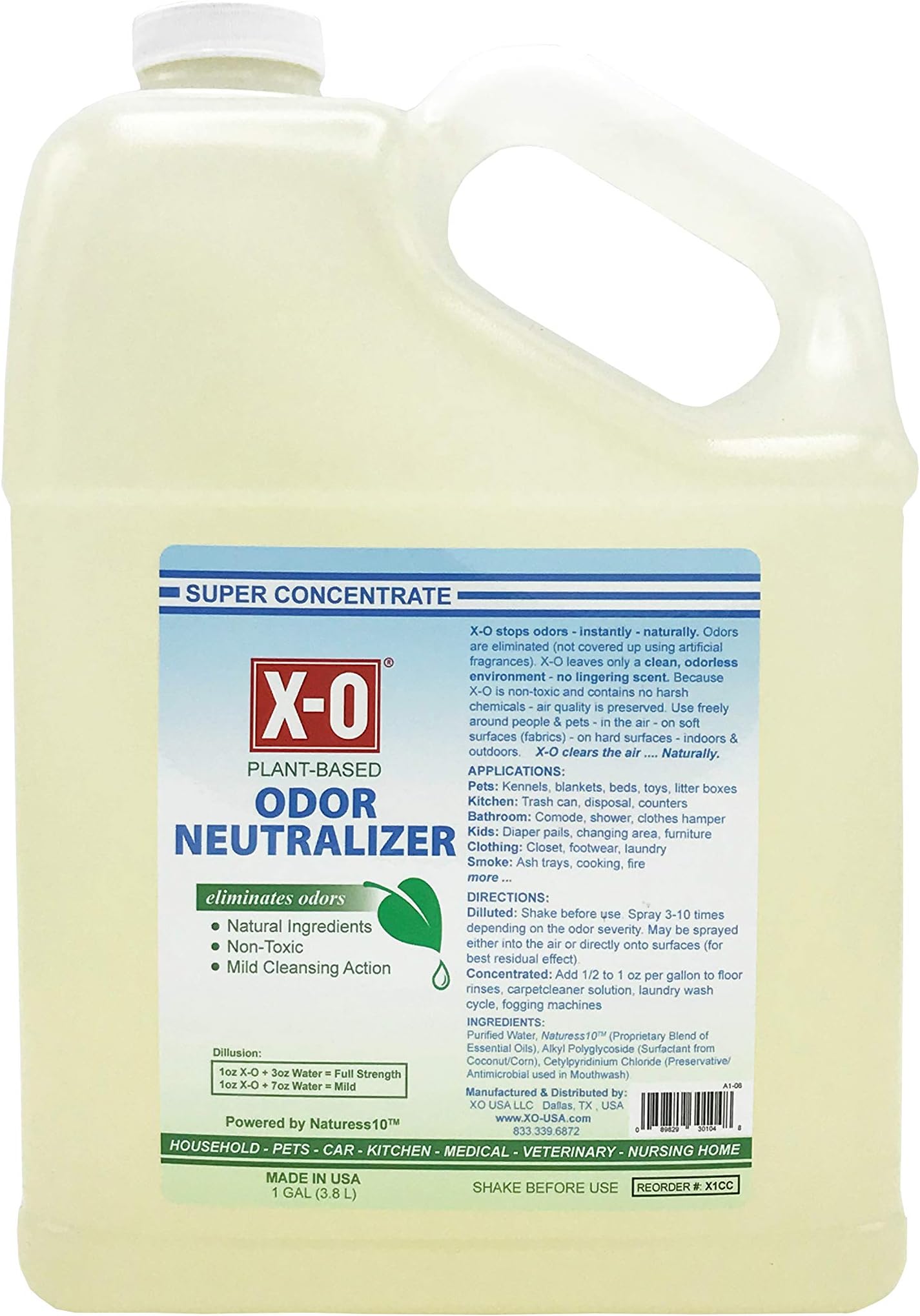 X-O Odor Neutralizer Cleaner SUPER CONCENTRATE - Natural, Plant-Based Odor Eliminator Deodorizer, 1 Gallon