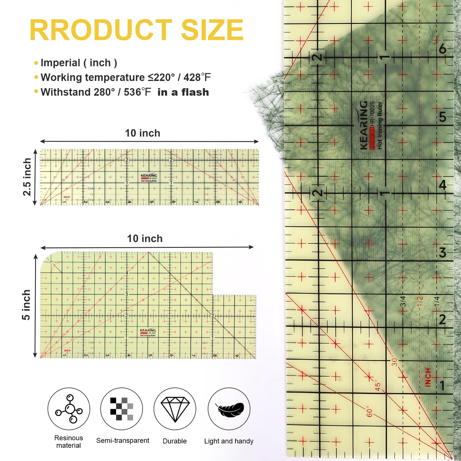 Règle De Repassage à Chaud En Résine – 25 Cm – Résiste à 220°C – Pour Ourlets Et Couture Précise - 2