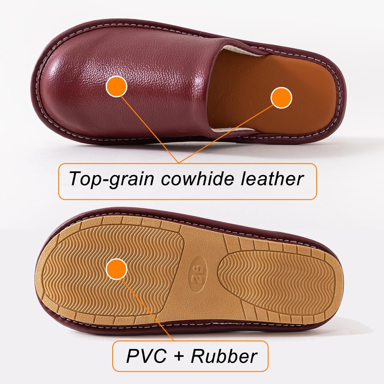 Cowhide Leather Slippers Womens Genuine Non-slip Home Bedroom Shoes House Slippers Comfy Indoor Outdoor Shoes - Image 5