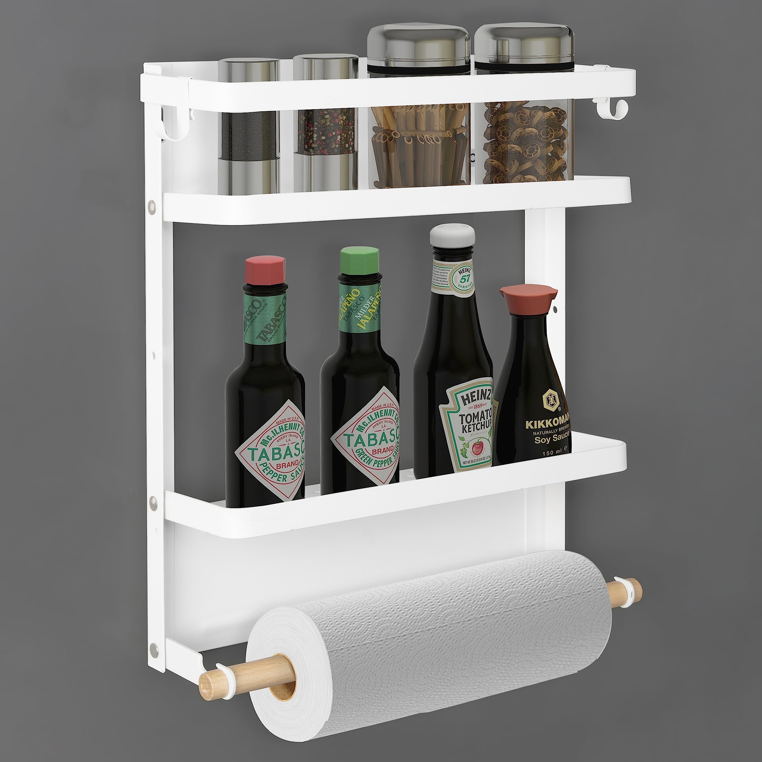 Plantex Alloy Steel Folding Magnetic Shelf For Home/Fridge Side Storage Shelf/Rack With 2 Movable Hooks/Fridge Organizer Spice Rack And Towel Holder For Bathroom/Bathrrom Accessories(Small-White) (B0C7KT99DB) Amazon Price History, Amazon Price Tracker