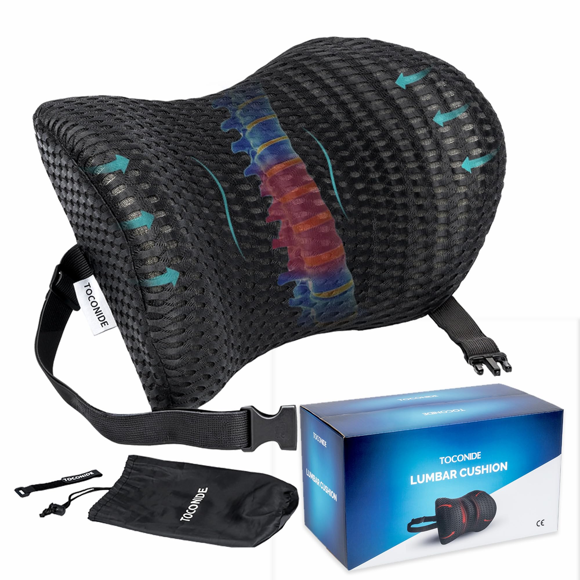 TOCONIDE Cojín Lumbar, Cojín Silla Oficina, Cojín Lumbar Sofa, Cojín Lumbar Coche, Oficina Accesorios, Almohada Ergonómica, Cojín Lumbar Cama, Cojín Lumbar Silla Oficina, Cojín Viscoelastico