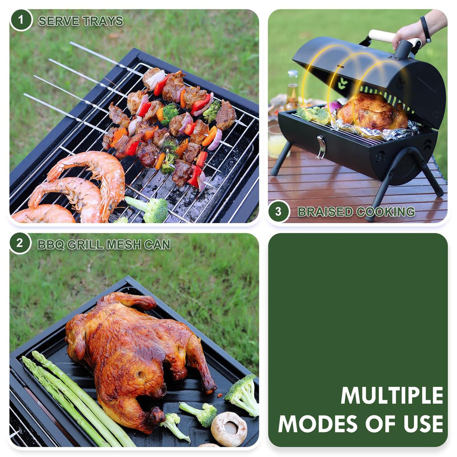 Barbecue portatile pieghevole a doppia faccia con camino, ideale per campeggio all'aperto, feste in giardino e cucina da tavolo
