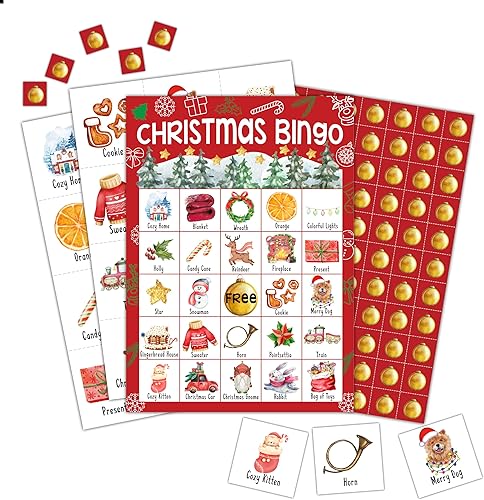 Juegos de bingo de Navidad para adultos, tarjetas de bingo de Navidad para 24 jugadores, juegos de Navidad para actividades familiares en el aula,