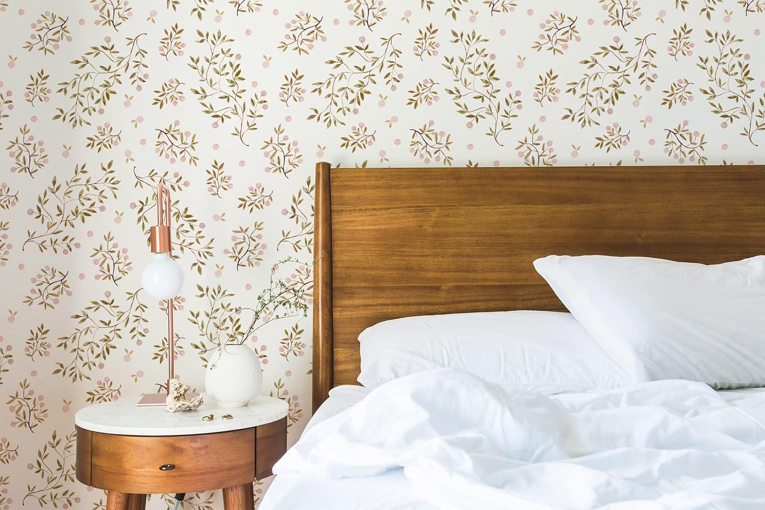 Pink Wildflower Floral Peel and Stick Wallpaper Botanical Chinoiserie Design for Nursery and Girl's Room Removable Self-Adhesive Wallpaper for Bedroom and Bathroom