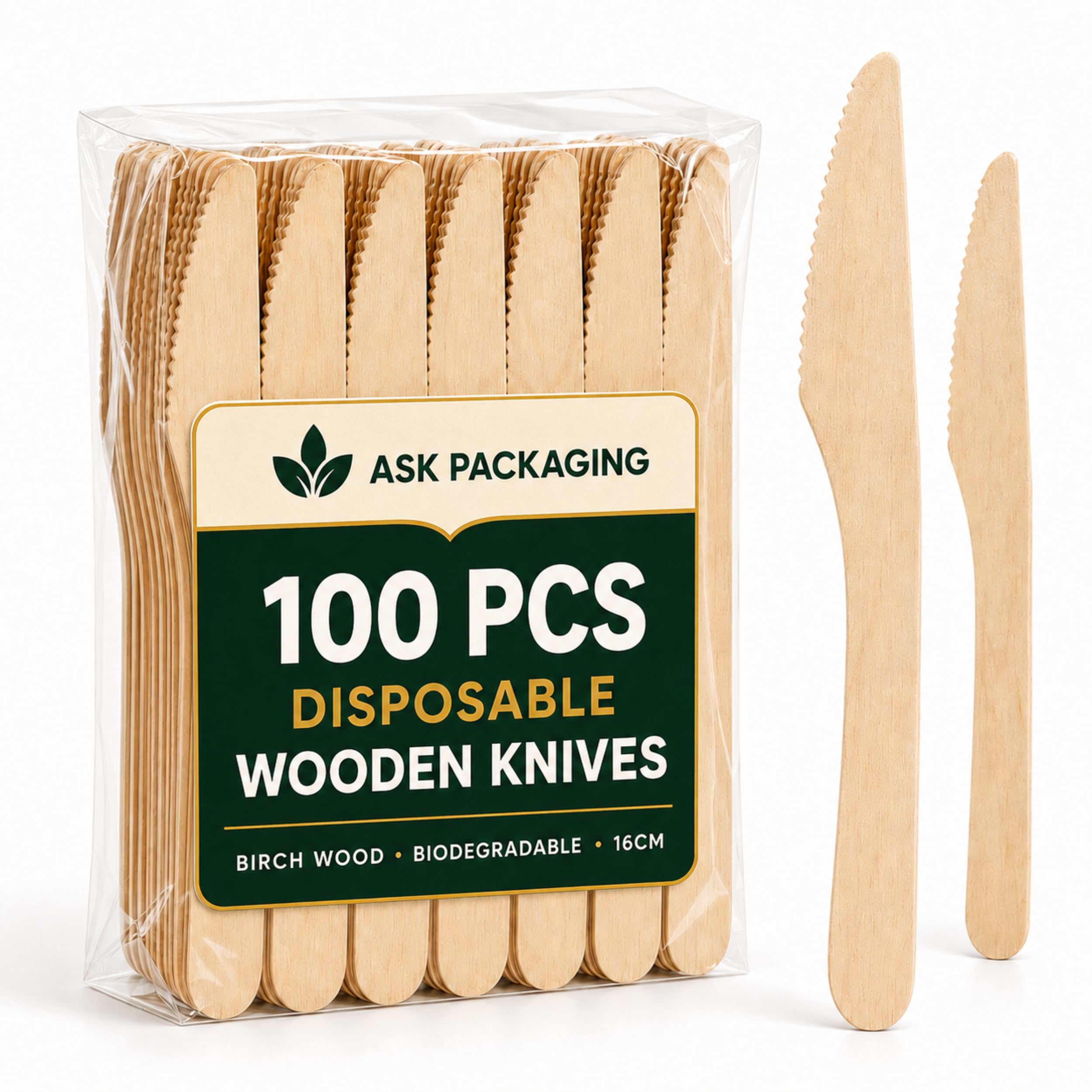 100 x Holzmesser Einweg (16,5 cm) – Premium Qualität Umweltfreundliches Birkenholz Holzbesteck für Party, Picknick, Camping – Biologisch abbaubar, 100% natürliche Utensilien für Weihnachten, Events,
