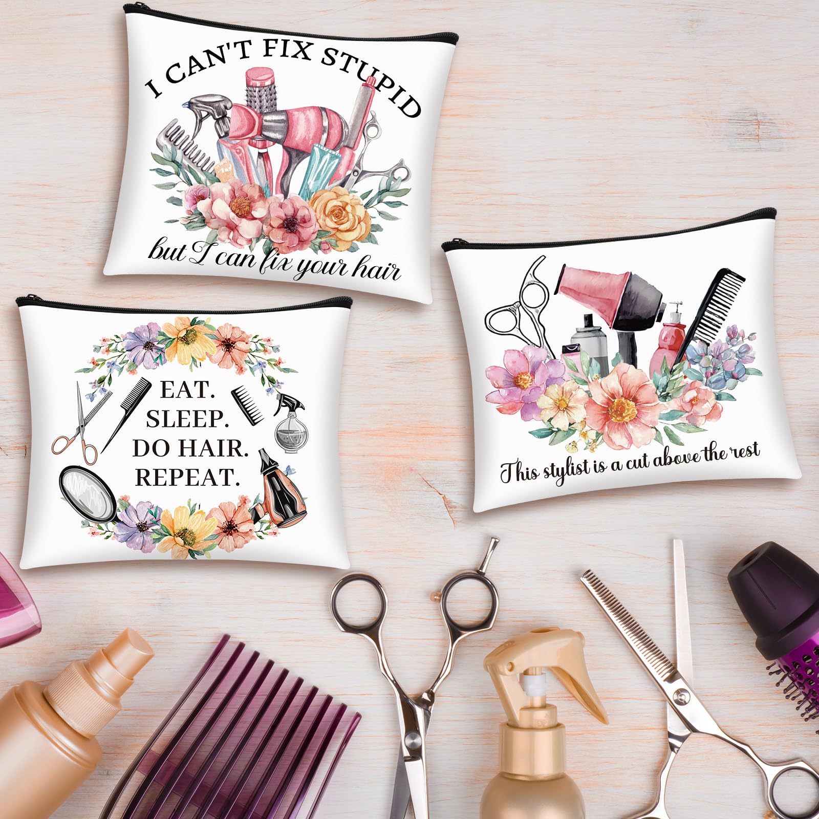 Reginary 9 Pcs Hairstylist Gifts Hairdresser Makeup Bag Hair Stylist Cosmetology Bag Cosmetic Zipper Pouch Case for Hairstylists Hairdressers Inspirational Cosmetology Graduation Gifts