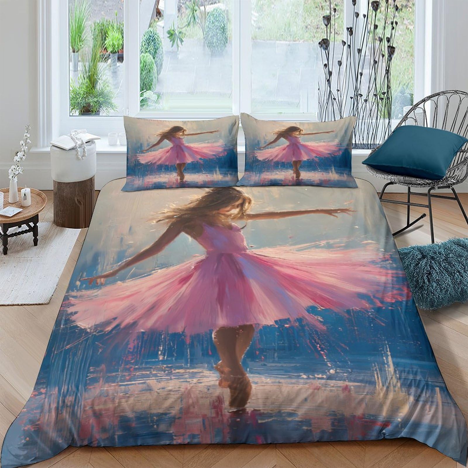 Ctjqhvkz Style-10 3D Printed Ballet Dancer Fitted Sheet Microfiber Pink Artistic Sunset Bed Cover For Bedroom Decor Protection Single（135X200cm）