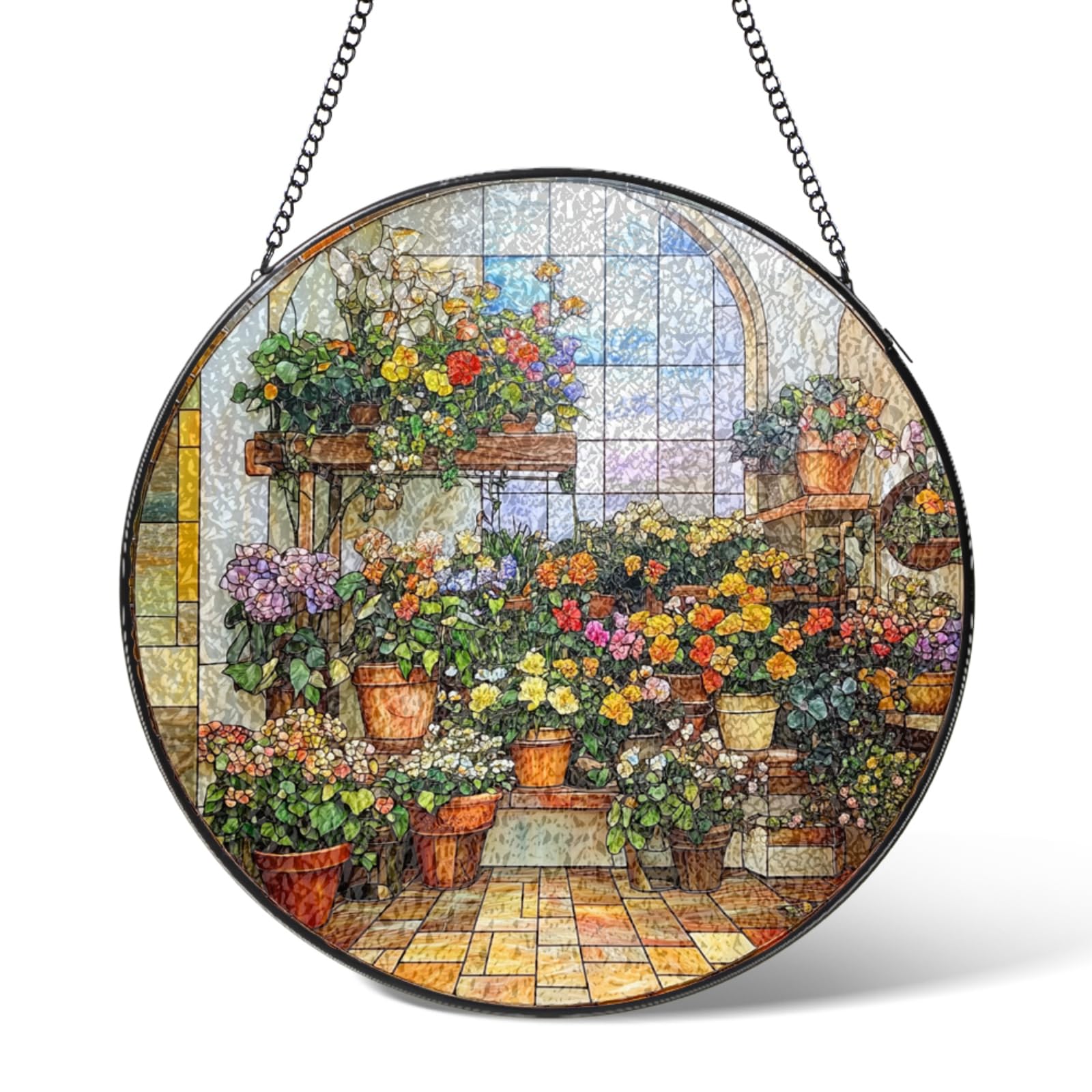 Flower Suncatcher Stained Glass Window Hanging Greenhouse Sun Catchers Wall Art Home Decoration for Kitchen Patio Porch Windows Floral Suncatchers Garden Decor Christmas Birthday Gifts 9.8 IN