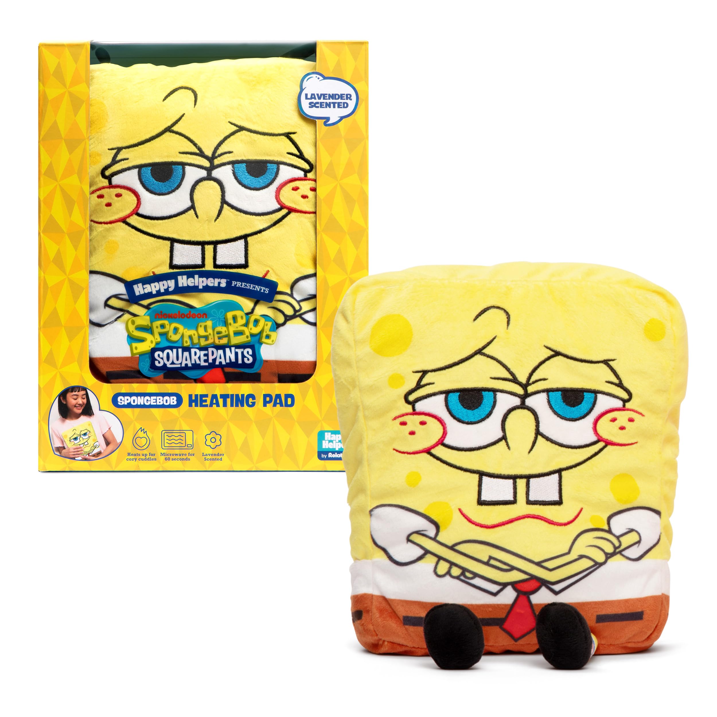 Happy Helpers SpongeBob By Relatable, The Cozy Comfort That's Anything But Boring, Get Relief With This Plush Heating Pad For Period Cramps and Body Pain, Includes 1 Microwavable SpongeBob Heating Pad