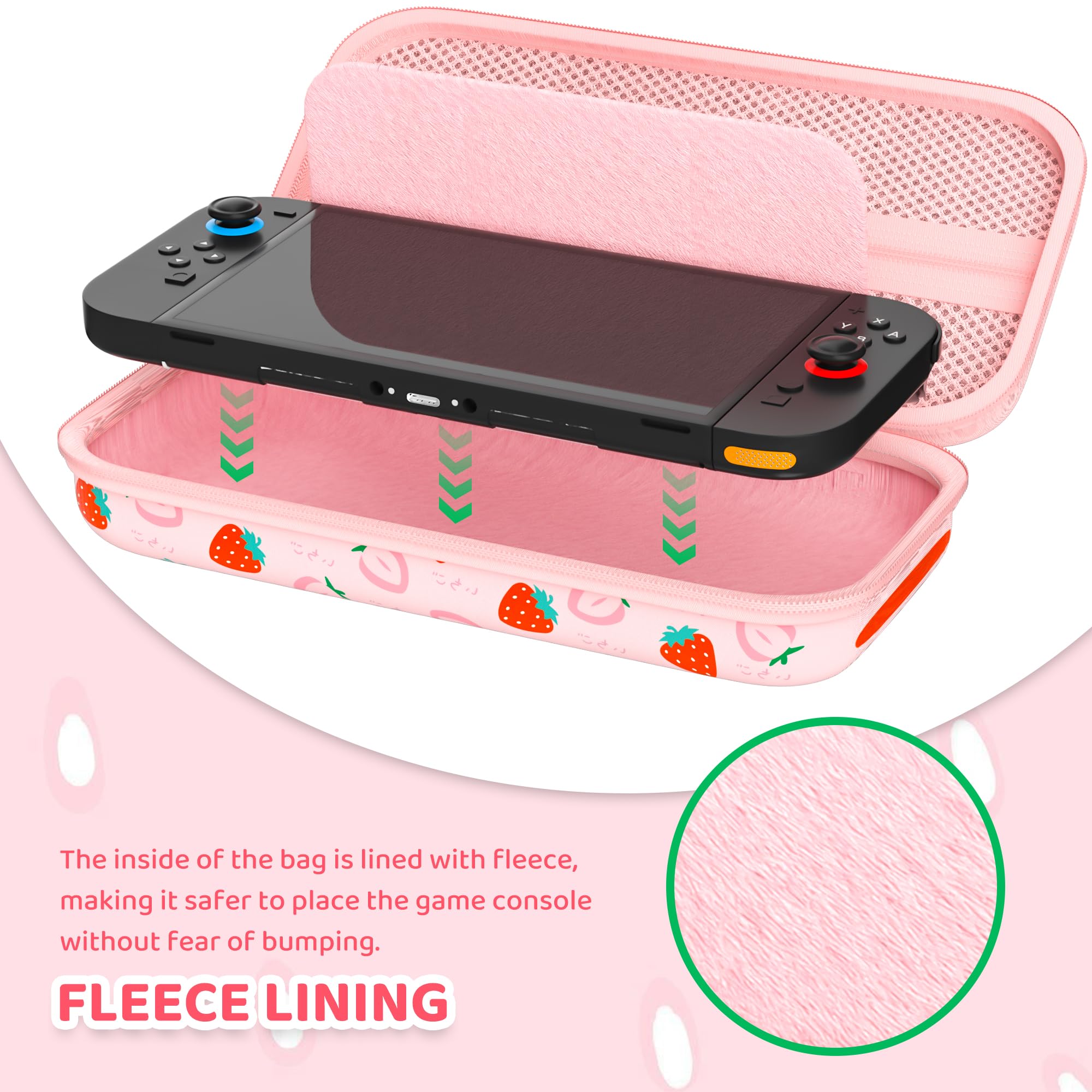 FANPL Custodia per Nintendo Switch 2 (2025) Accessori, Rosa Carina Custodia da Viaggio con Tracolla Regolabile, Fragola, rosa, Carino