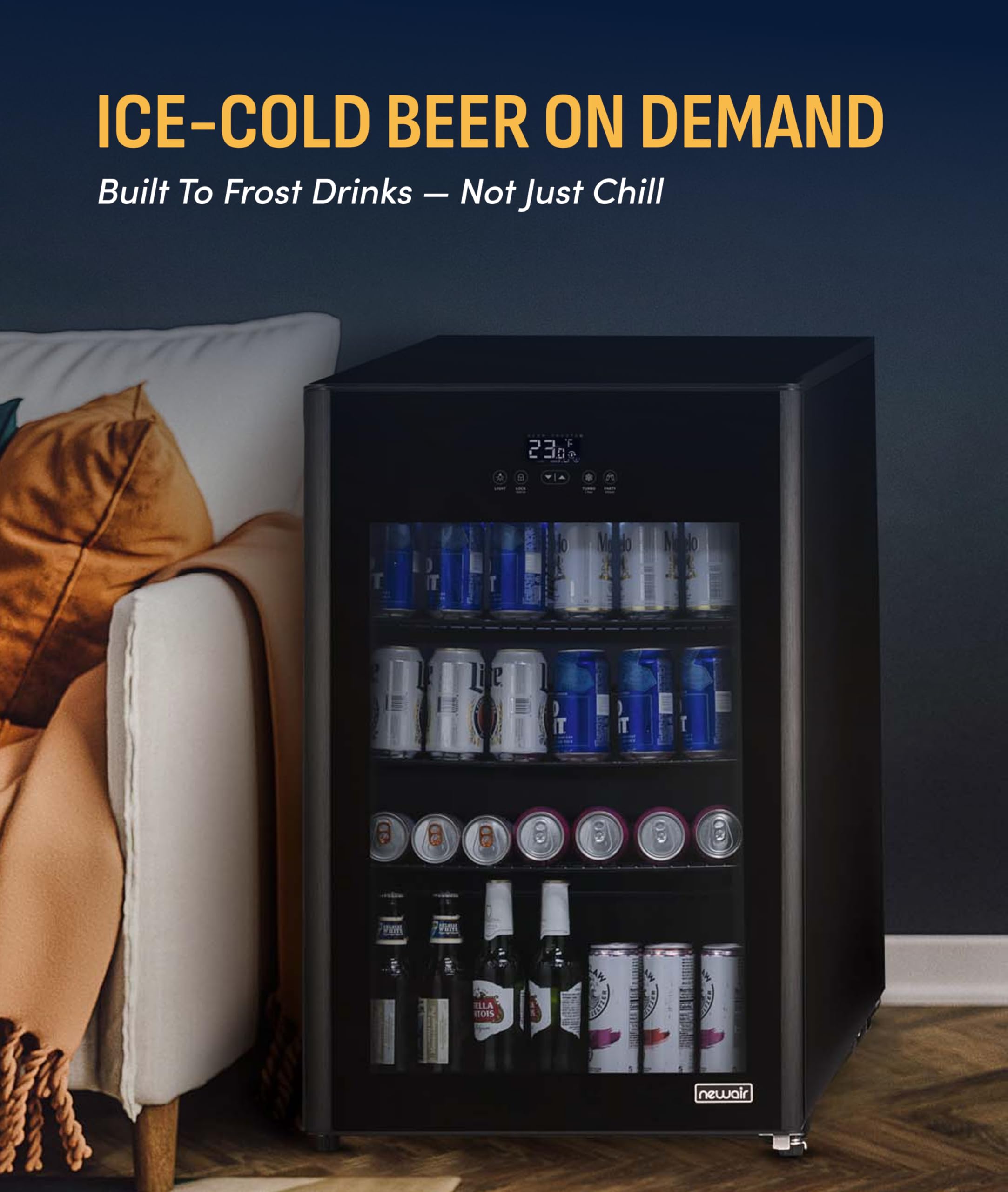 NewAir 125-Can Beer Froster | Ultra-Cold Mini Fridge for Bedroom, Gaming or Office | 23°F Beverage Cooler with Turbo & Party Mode | Black on Fridge.com