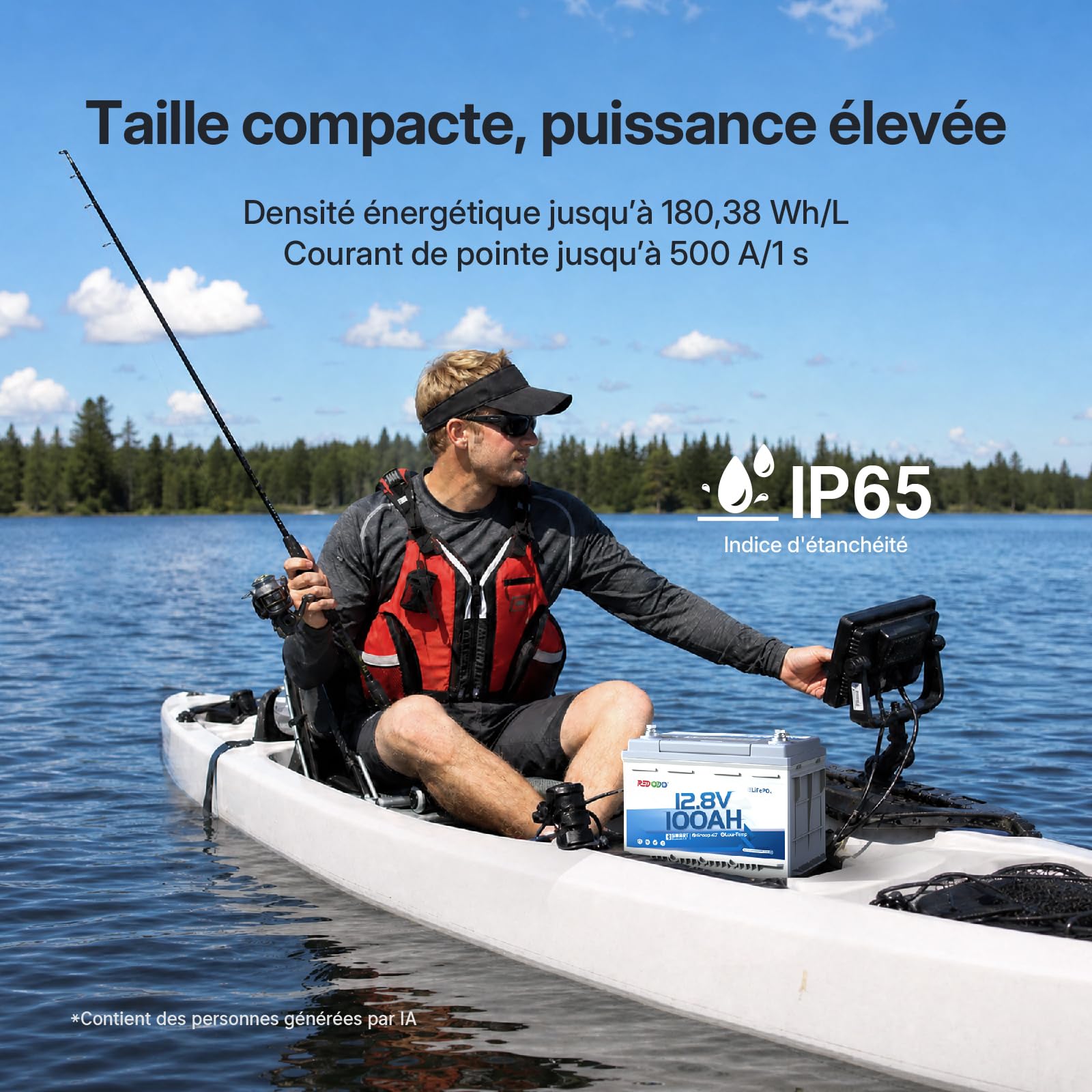 Redodo 12V 100Ah Group47 Batterie LiFePO4 avec Bluetooth 1280Wh BMS 100A | Batterie Lithium avec Basse Température Hauteur 168mm Installable Sous Siège de Camping-car IP65 Convient Aussi Pour Bateau