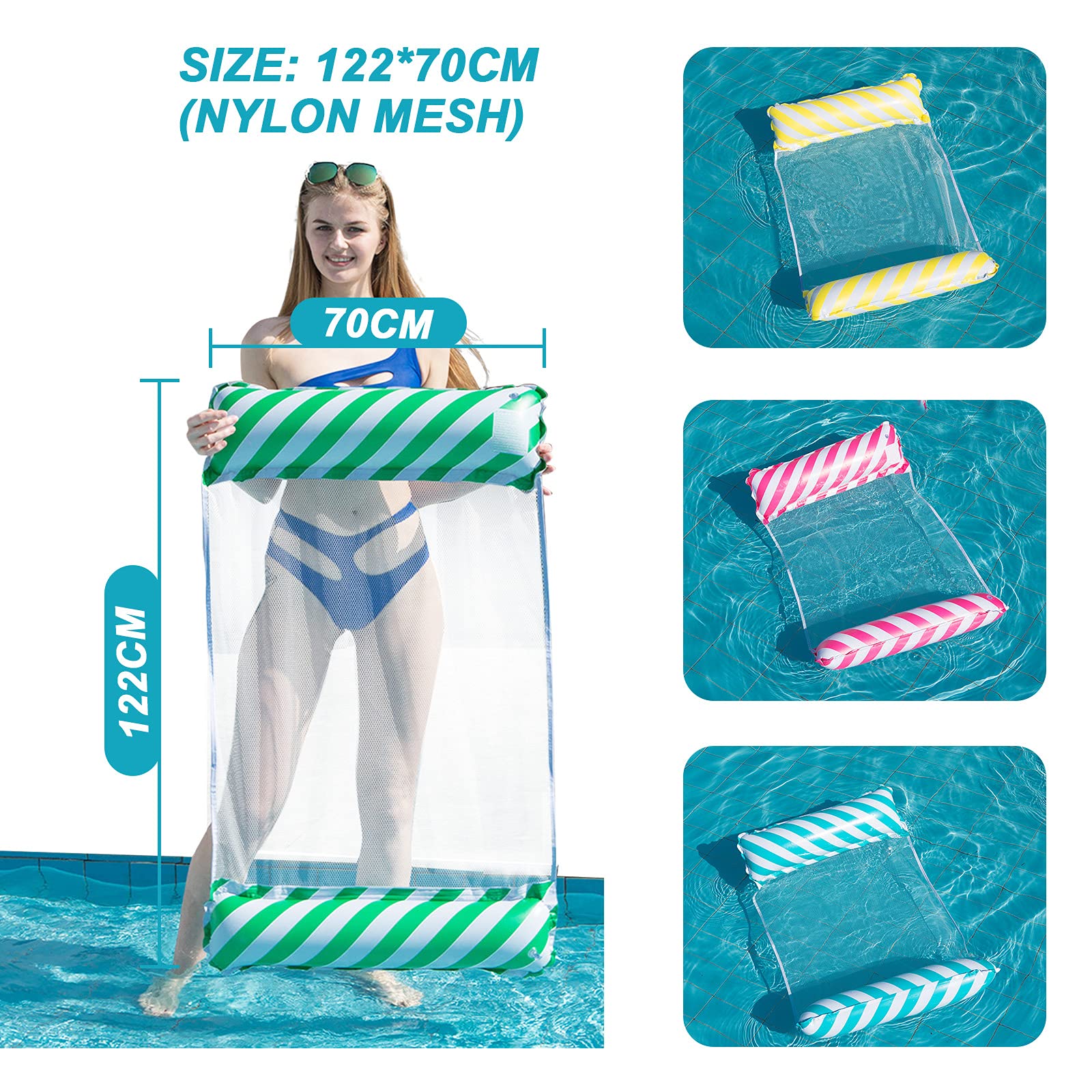 Yisscen Water Hammock, Inflatable Swimming Bed 4-in-1 Lounge Chair Pool, Inflatable Hammock - Image 2