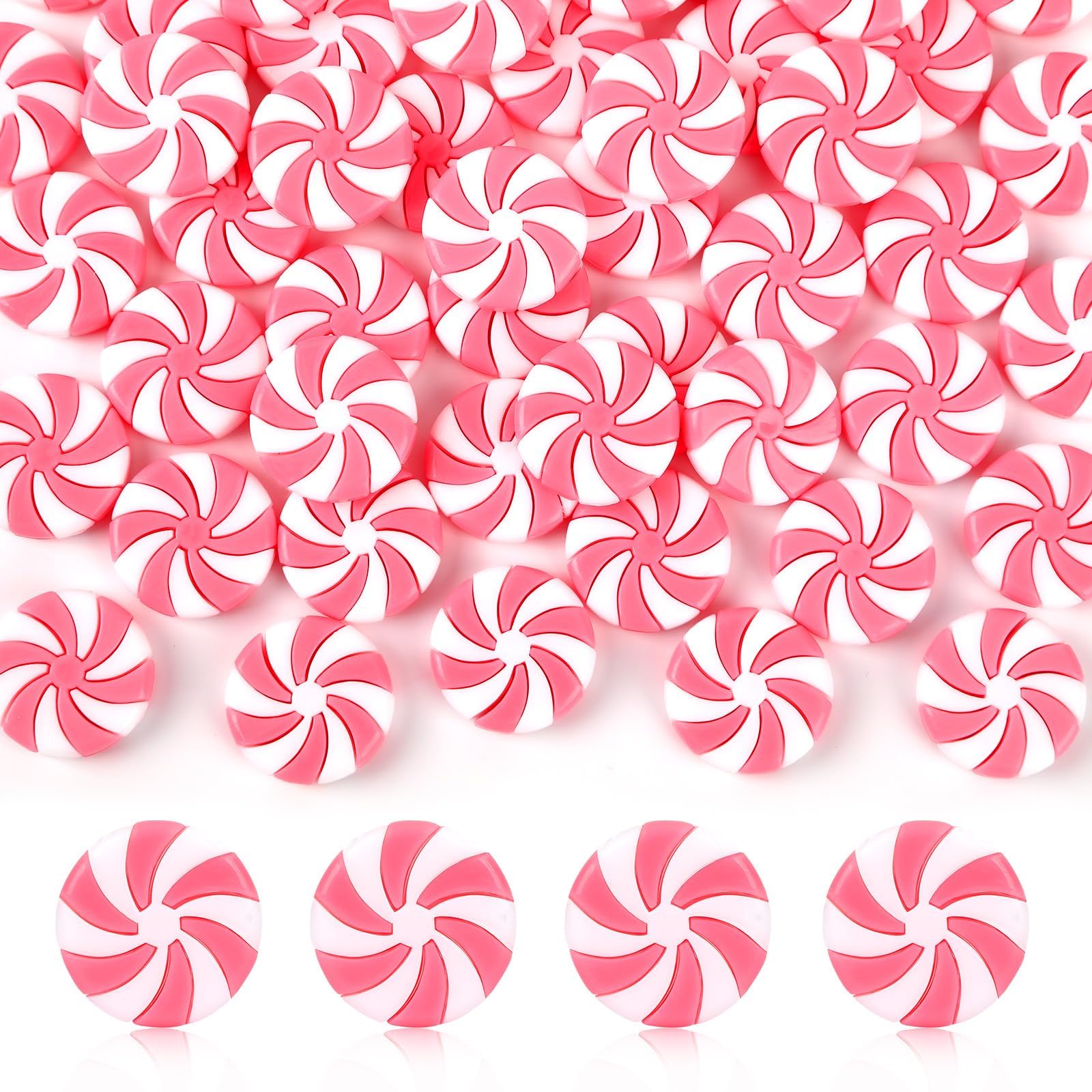 JUNEBRUSHS 50 Pcs Fake Peppermint Candy Christmas Decorations Pink and White Christmas Candy Peppermint Ornaments for Xmas Holiday Decor Party Favors Crafts
