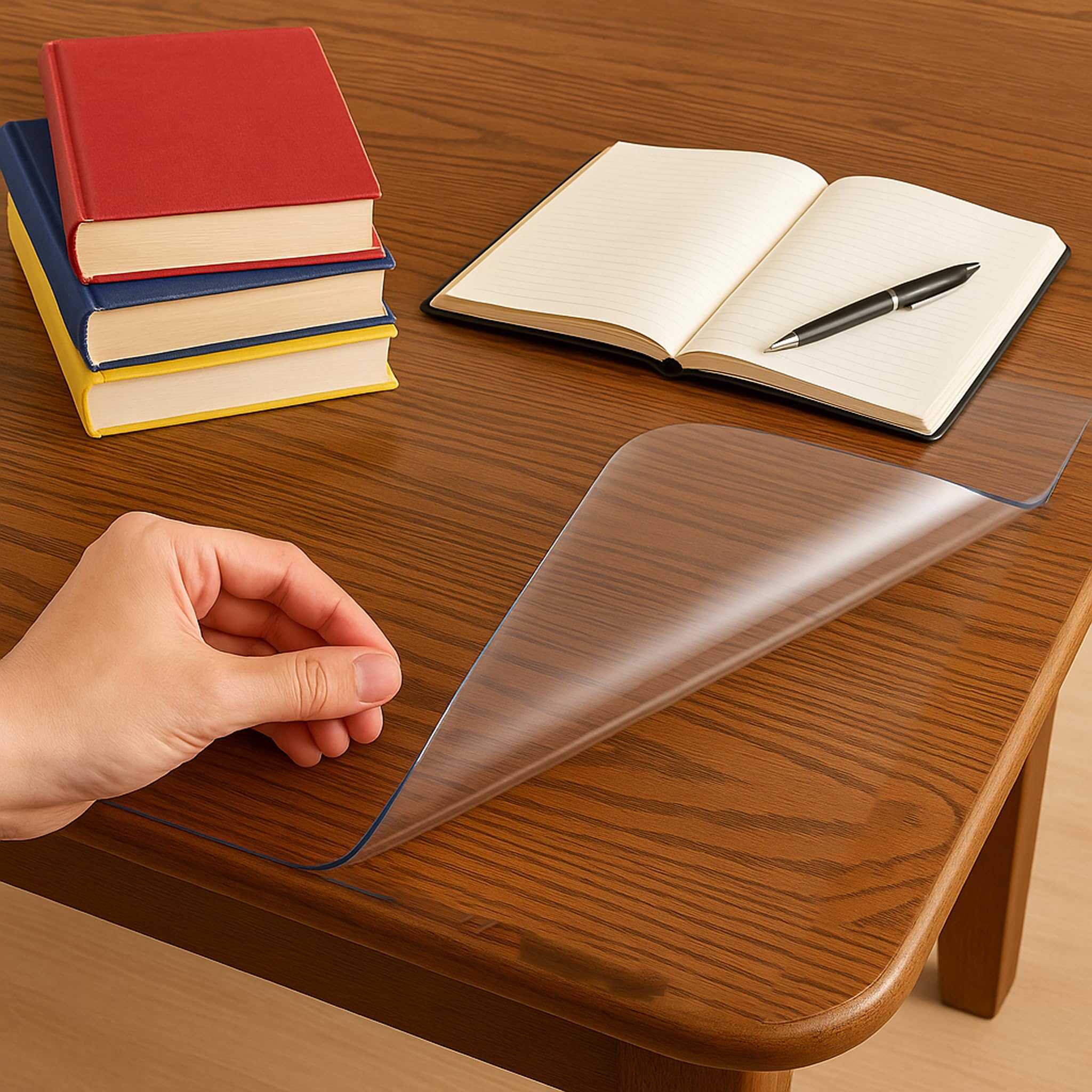 SLEEKBODE™1mm Thick 18 * 36 Inch (1.5 * 3 Feet) PVC Table Cover Waterproof Heat Resistant Transparent Protector Sheet Clear Plastic Table Cloth Glass Mat Balcony Cover Dressing Study Small Side
