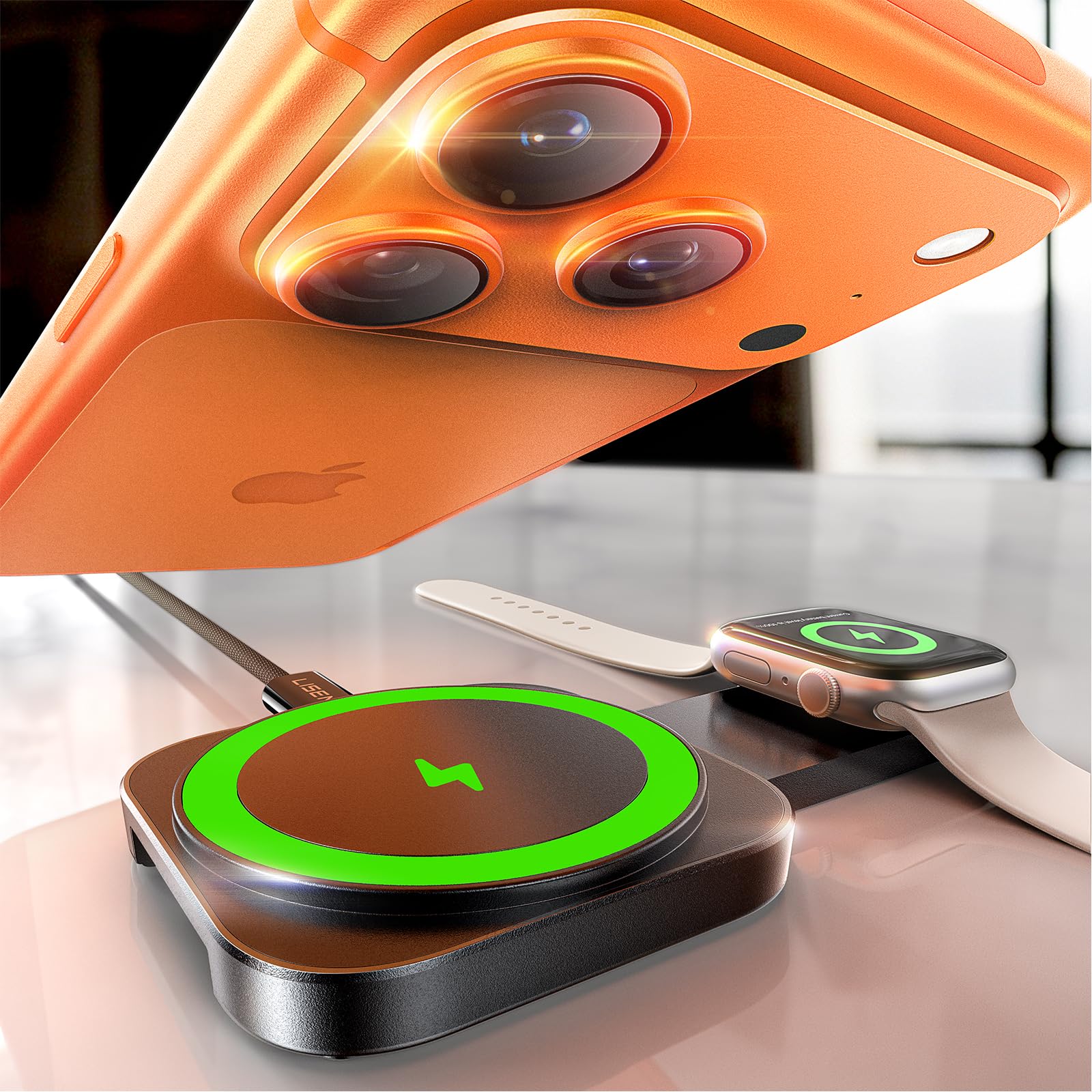 LISEN Magsafe Wireless Charger Stand for iPhone 17 Pro Max Apple Watch Magnetic Mag Safecharger Pad Travel 3 in 1 Charging Station Dock Mini Bedroom Accessories for iPhone 16 Pro 15 14 13 12 iWatch 10