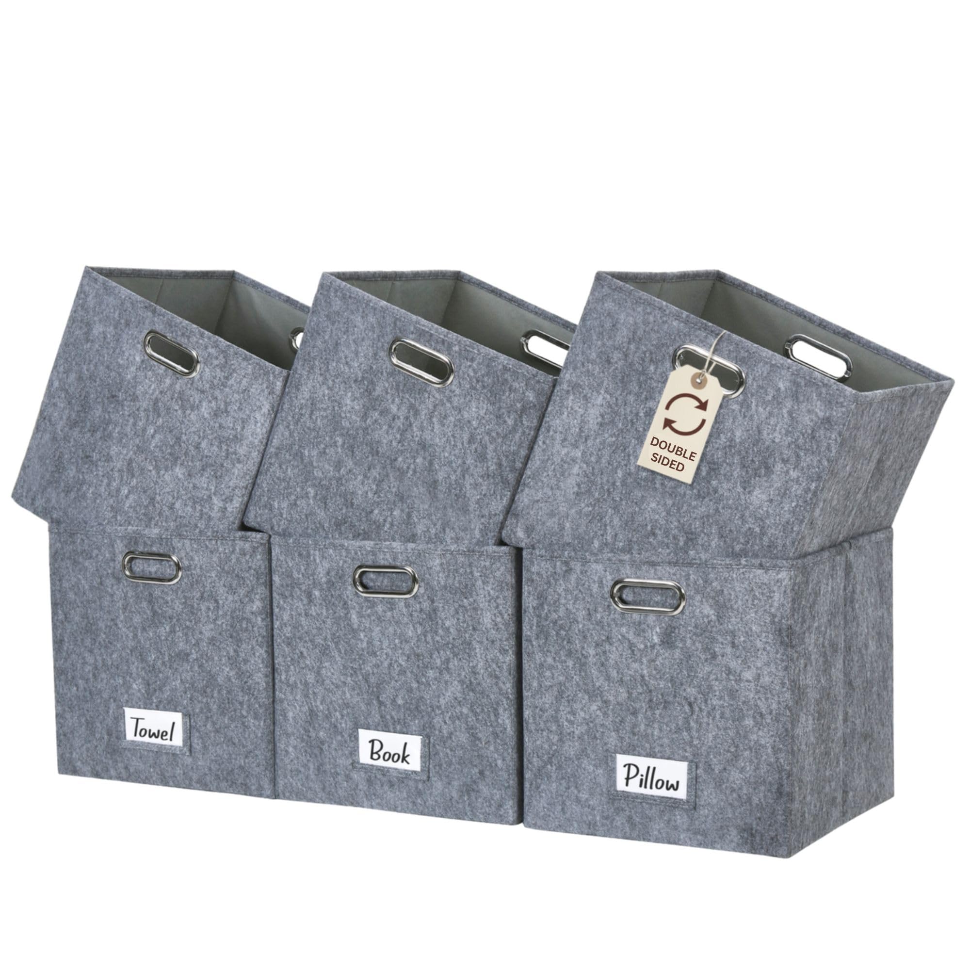 DECOMOMO Storage Baskets | Storage Boxes Fabric Organiser Storage for Wardrobe, Toys, Shelves, Office, Home & Nursery (Large Grey and White 15 x 11 x 9.5 – Set of 3) — view 48