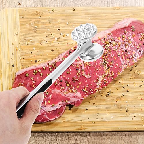Miniatura 9 de DOITOOL Mazo de carne de acero inoxidable Martillo de carne de doble cara para ablandar carne carne aves de corral diseño de mango largo herramienta