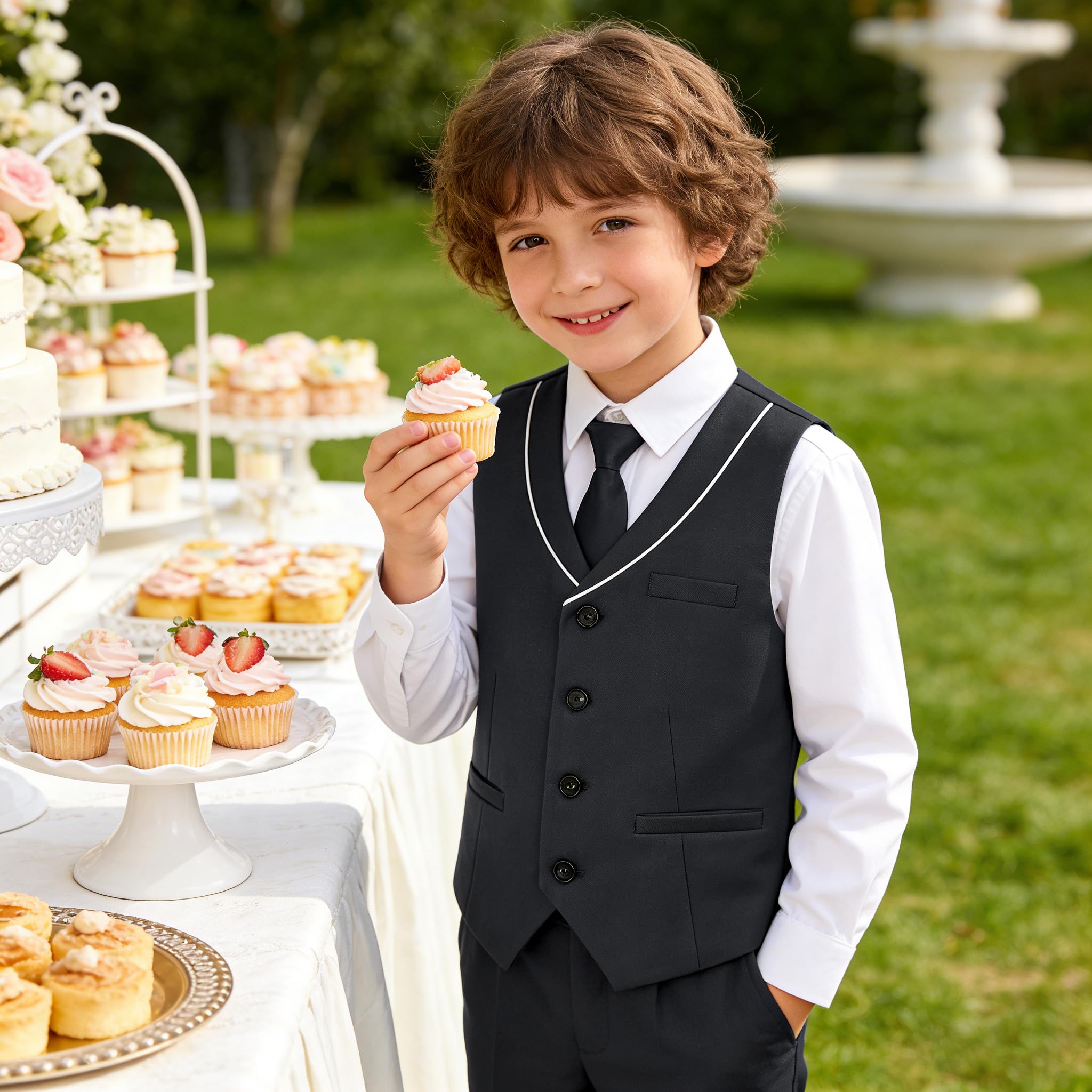 LOLANTA Hochzeit Anzug für Jungen, Kinder Weste & Hose mit Hemd & Fliege Anzug Set, Festliches Outfit für Taufanzug Geburtstag & Kommunion