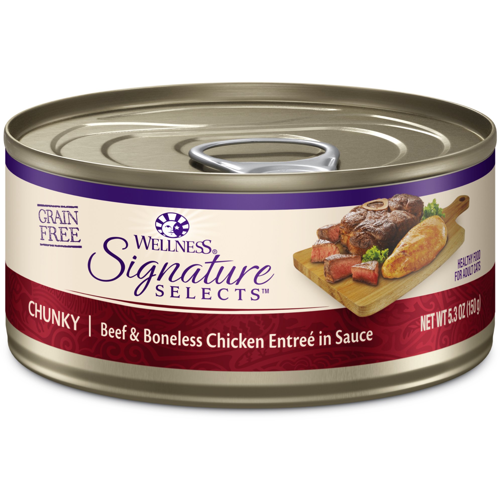 Wellness CORE Signature Selects Chunky Adult Wet Cat Food, Natural, Protein-Rich, Grain Free, 5.3 Ounce, 12 Pack (Beef & Chicken)
