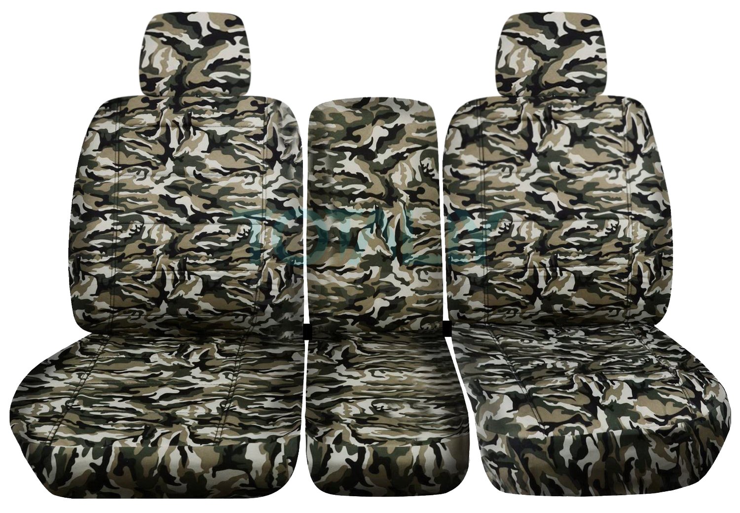 Totally Covers Compatible with 2009-2010 Ford F-150 Camo Truck Seat Covers (Front 40/20/40 Split Bench) w 2 Headrests & Opening Center Console/Solid Armrest: Beige & Green Camouflage (16 Prints) F150