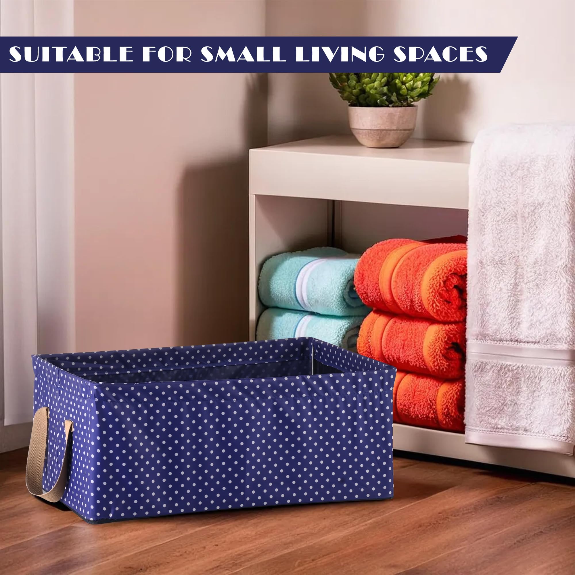 Kuber Industries 4 Stück Kleiderschrank Organizer | Fallschirm-Aufbewahrungsbox Kleidung | Schubladen-Organizer mit Griffen | Faltbarer Metallrahmen Aufbewahrungskörbe für Kleidung | Punktdruck | Blau