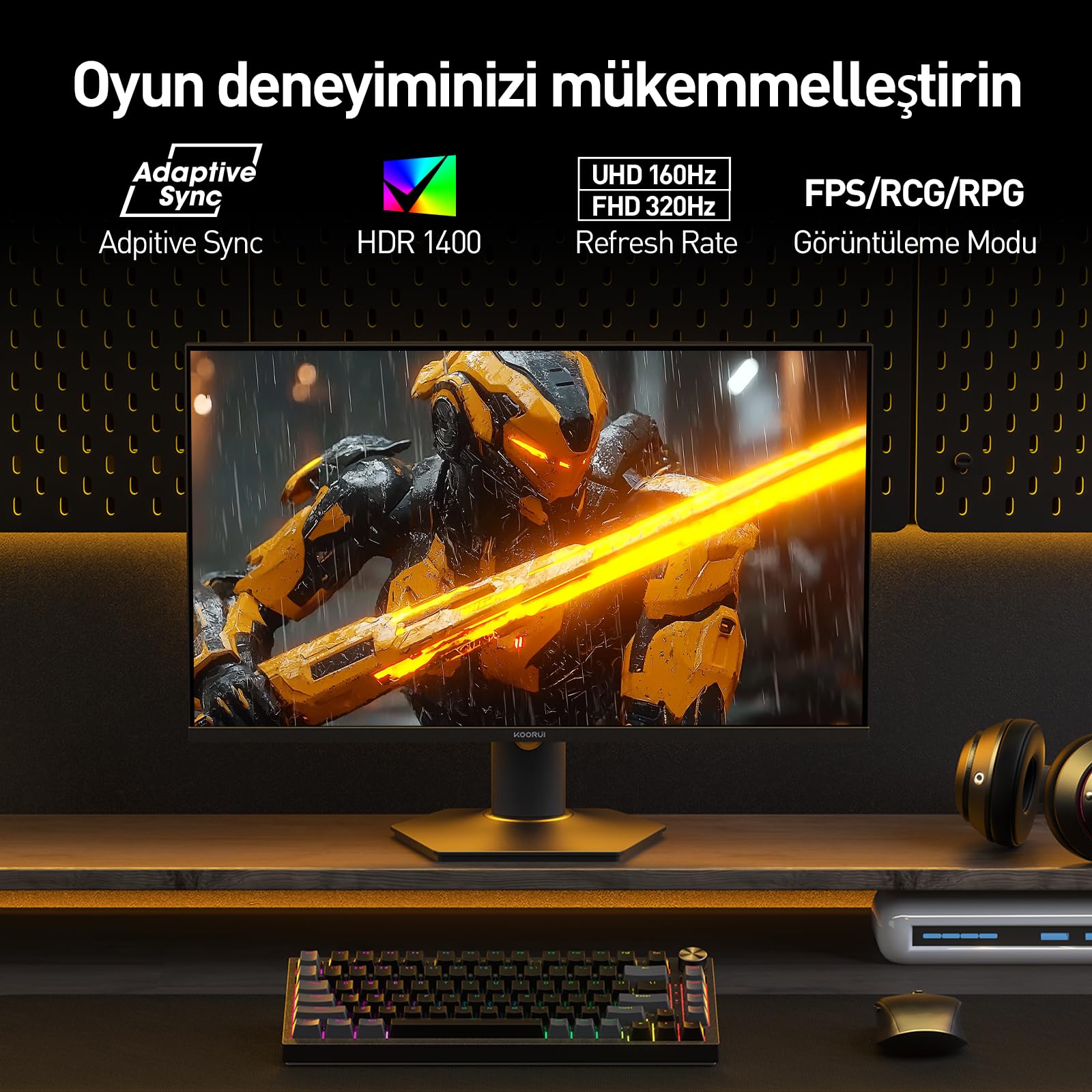 Koorui S2741LM 27 İnç Monitör, Akıllı Yenileme Hızı (UHD 160Hz/FHD