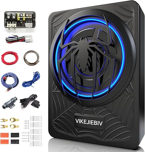Subwoofer de 1200W, paquete de subwoofer y amplificador delgado para debajo del asiento del automóvil con luz ambiental, control individual