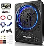 1200W Subwoofer, Slim Underseat Car Subwoofer and Amp Package with Ambient Light, Individual Control for Low Pass/Gain/Boost Bass, Loud Stereo Sound, Deep Bass Perfect for Truck/SUV/Jeep/MPV (Black)