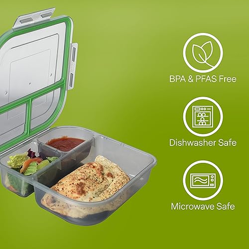 Miniatura 3 de MyGo Container Recipientes de comida para llevar, paquete de 3, reutilizables, aptos para microondas, ahumadoverde, certificado NSF, humoverde