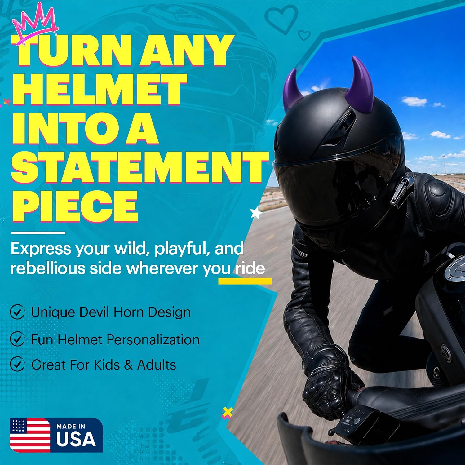 Helmet Flair MagNeatOhz Large Devil Horns for Helmet | Made in USA | Magnetic & Interchangeable Horns for Motorcycle, Bike & Ski Helmets - Pair image 2