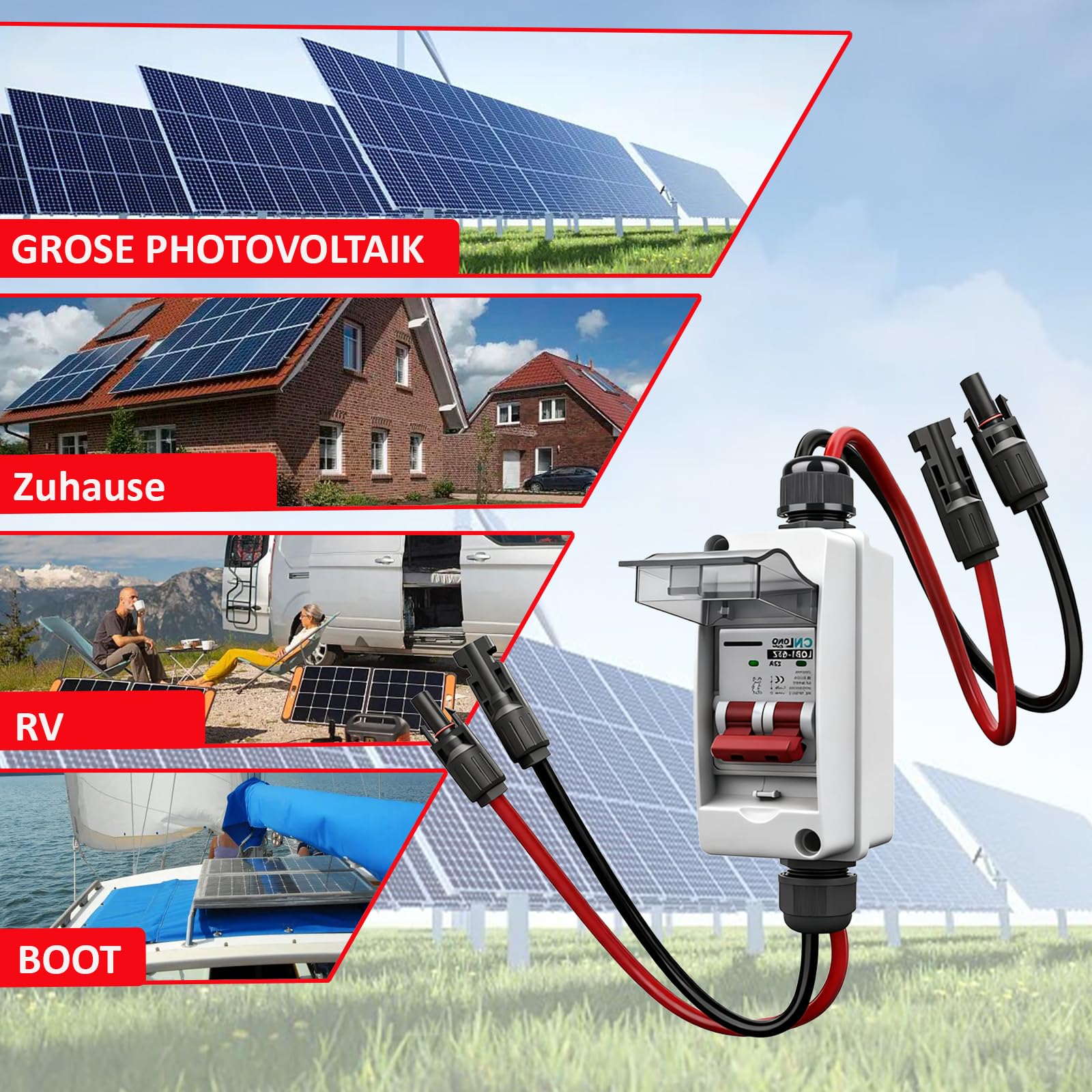 Interruttore di protezione del cavo PV DC interruttore di separazione impianto PV 2P 32A DC500V con cavo IP65 impermeabile DC interruttore di protezione per impianto solare modello DZ47X