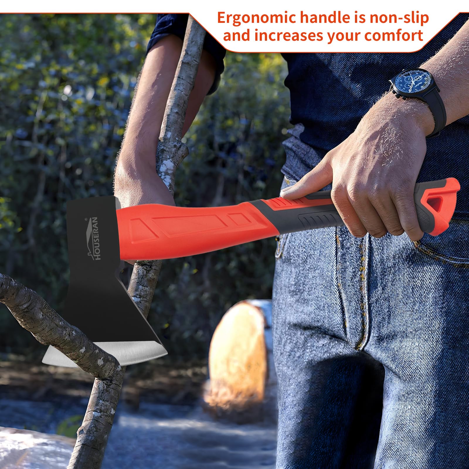 Camping Axe - 14" Wood Axe for Splitting Firewood, Non-Slip Handle, Ideal for Camping and Woodworking