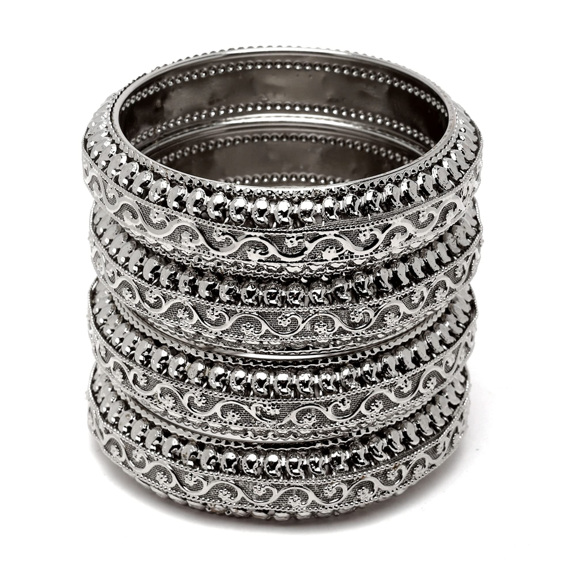 KENNICE Set Of 4 Oxidised Silver-Plated Classic Intricate Textured Bangles Jewellery Set For Girls & Women (B0C4KS4SV6) Amazon Price History, Amazon Price Tracker