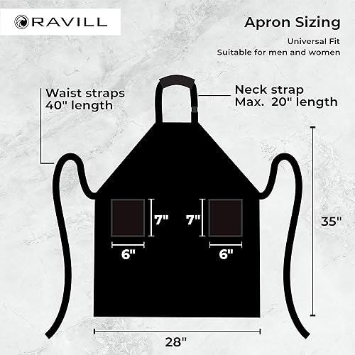 Miniatura 5 de Delantal impermeable para hombres y mujeres, 2 bolsillos, 35 pulgadas, negro, delantales de trabajo multiusos para lavavajillas, aseo de perros