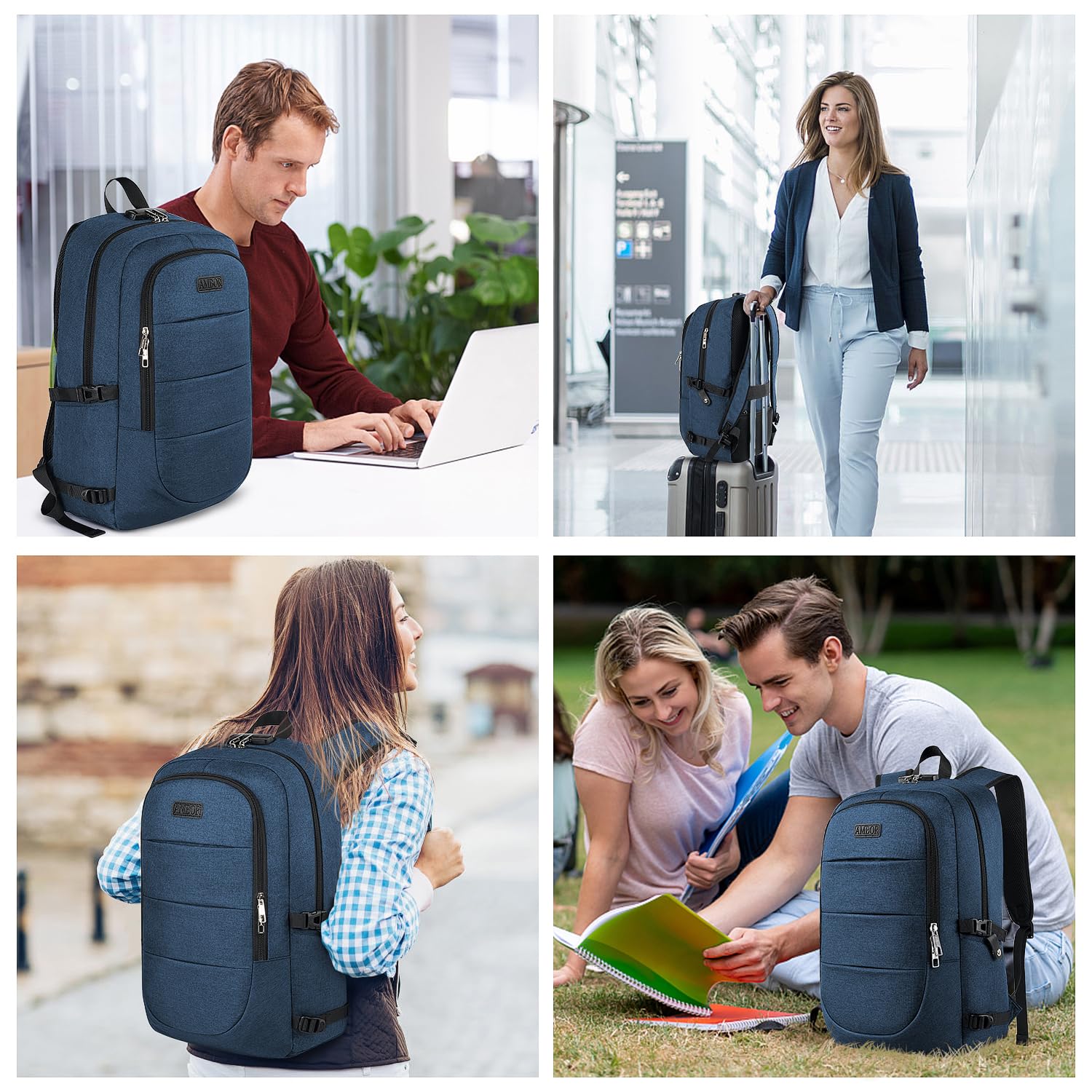 AMBOR Antirrobo Mochila Portatil, 17,3'' Mochila Viaje con Puerto Carga USB | Antirrobo Mochila Cabina, Multifunción Resistente Al Agua Mochila De Viaje Para Trabajo Estudio Vuelos, Negro