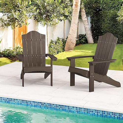 LUE BONA Adirondack - Juego de 2 sillas Adirondack de polietileno marrón oscuro, sillas modernas Adirondack de plástico para hoguera, resistentes a