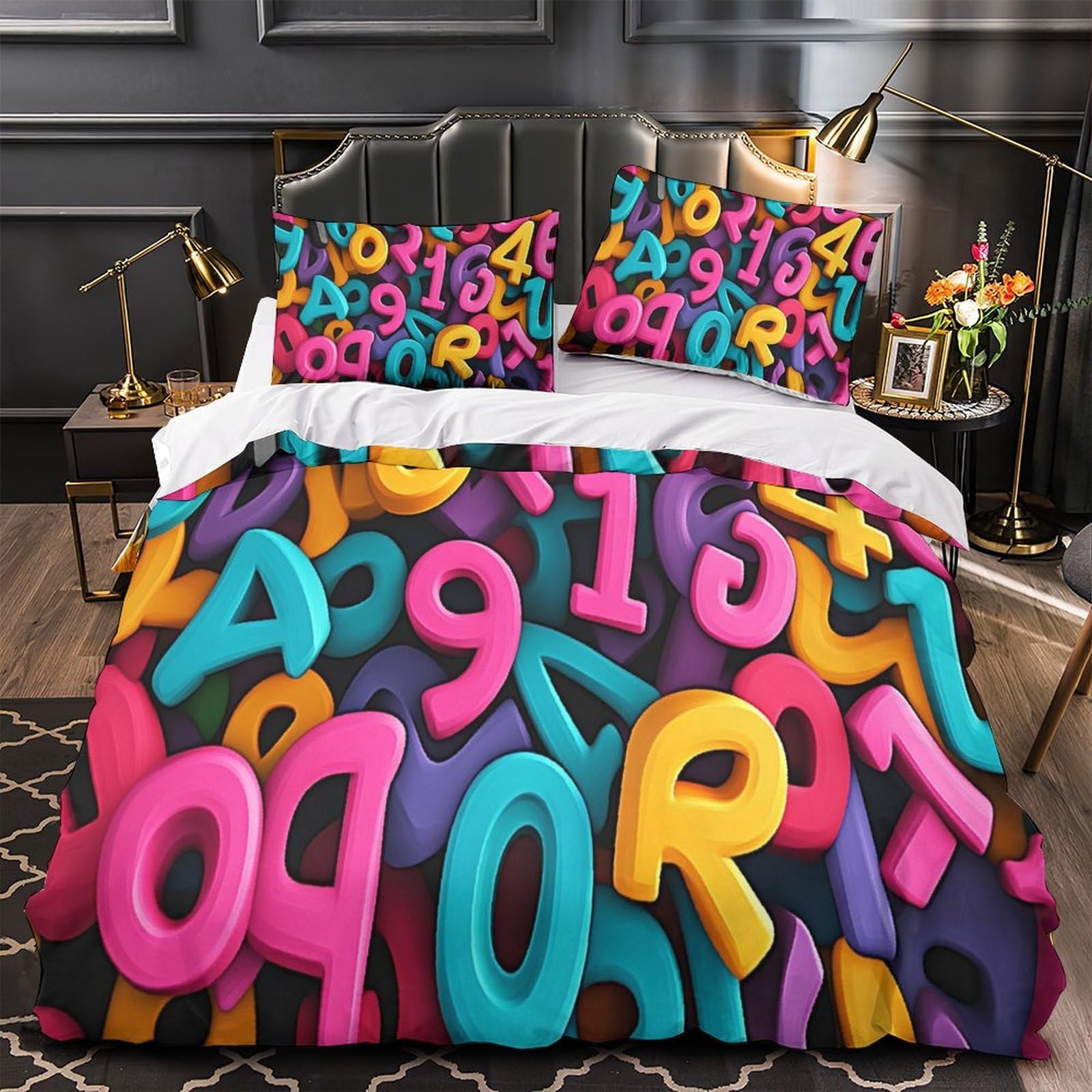 Housse de couette enfant 3 pièces avec conception éducative alphabet