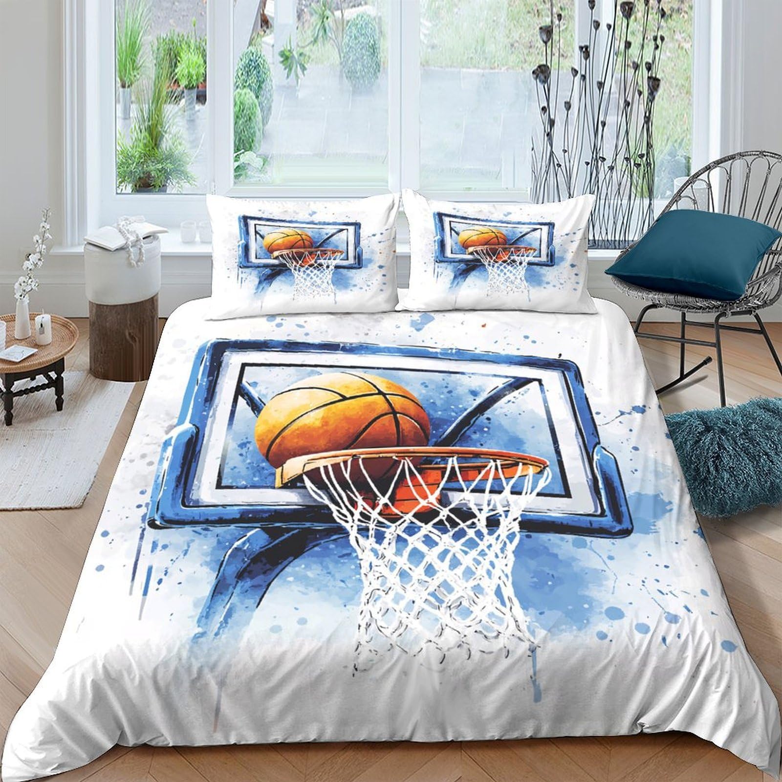 Ctjqhvkz Style-6 3D Printed Basketball Hoop Fitted Sheet Microfiber Soft Breathable Slam Dunk Bed Cover For Bedroom Decor Single（135X200cm）